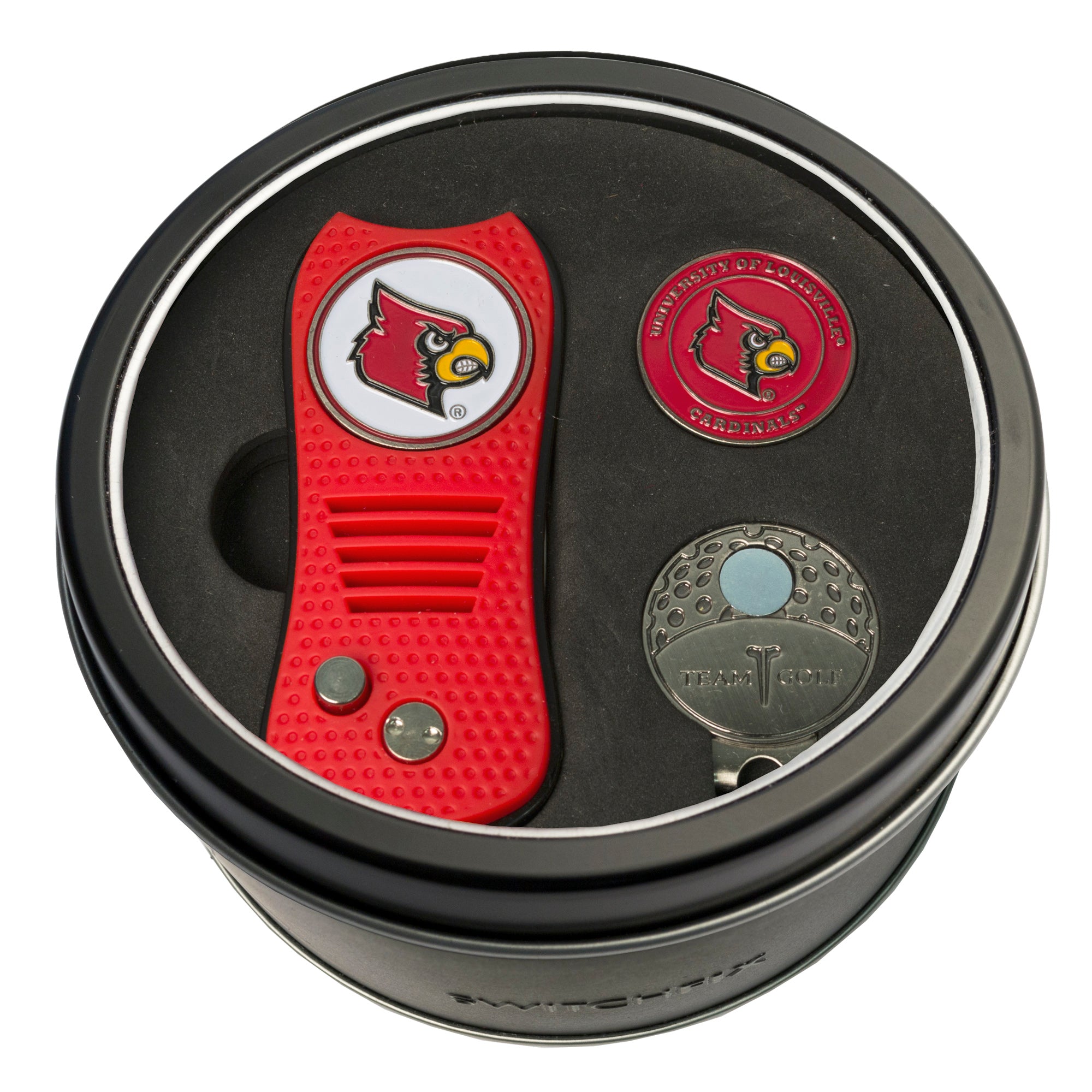 Louisville Cardinals Cardinals Switchblade Divot Tool + Cap Clip + Ball Marker Tin Gift Set