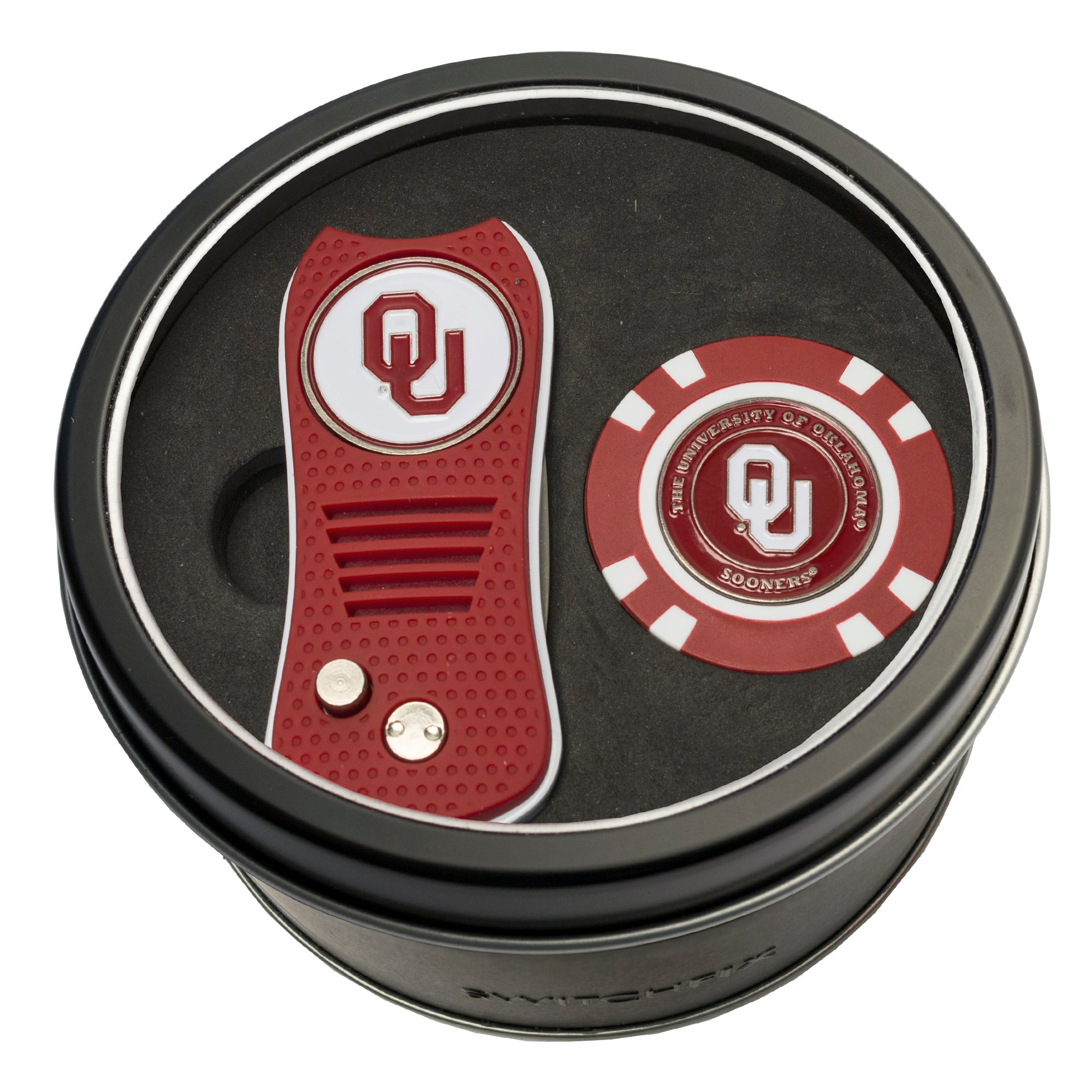 Oklahoma Sooners Switchblade Divot Tool + Golf Chip Tin Gift Set