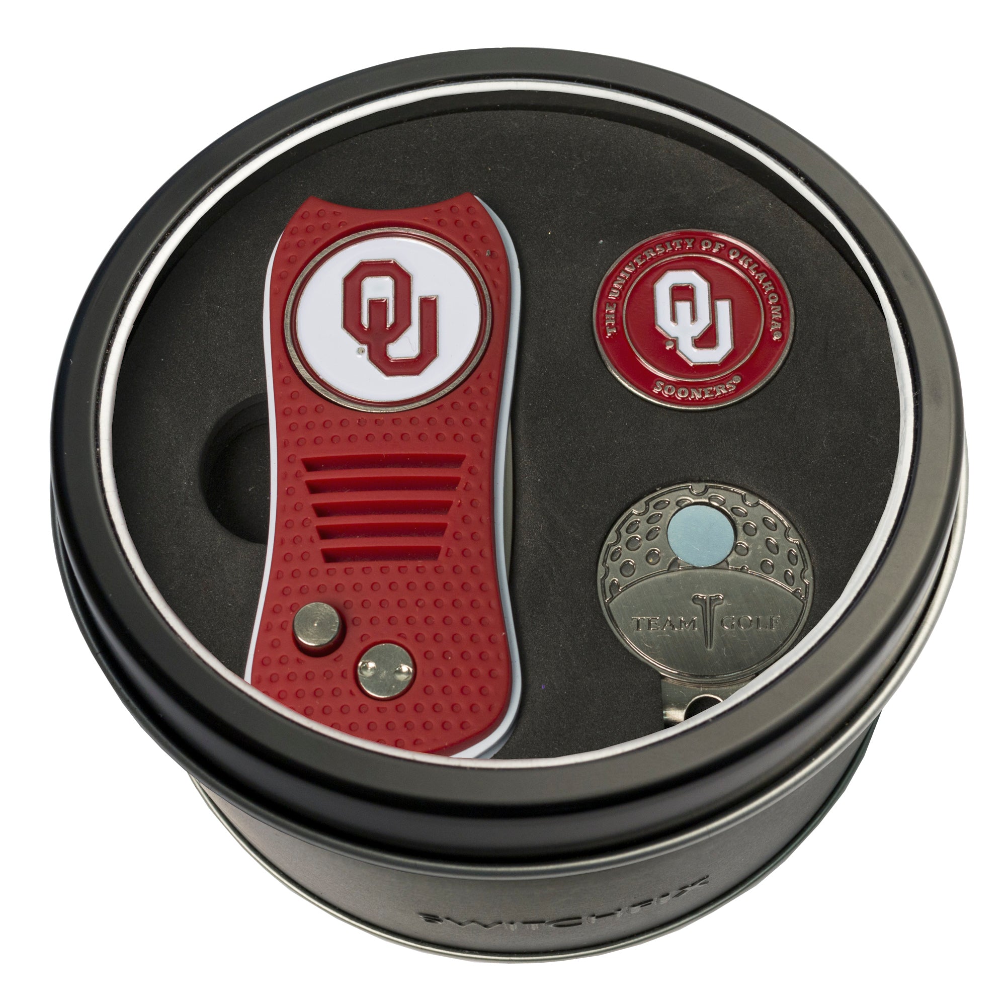 Oklahoma Sooners Switchblade Divot Tool + Cap Clip + Ball Marker Tin Gift Set