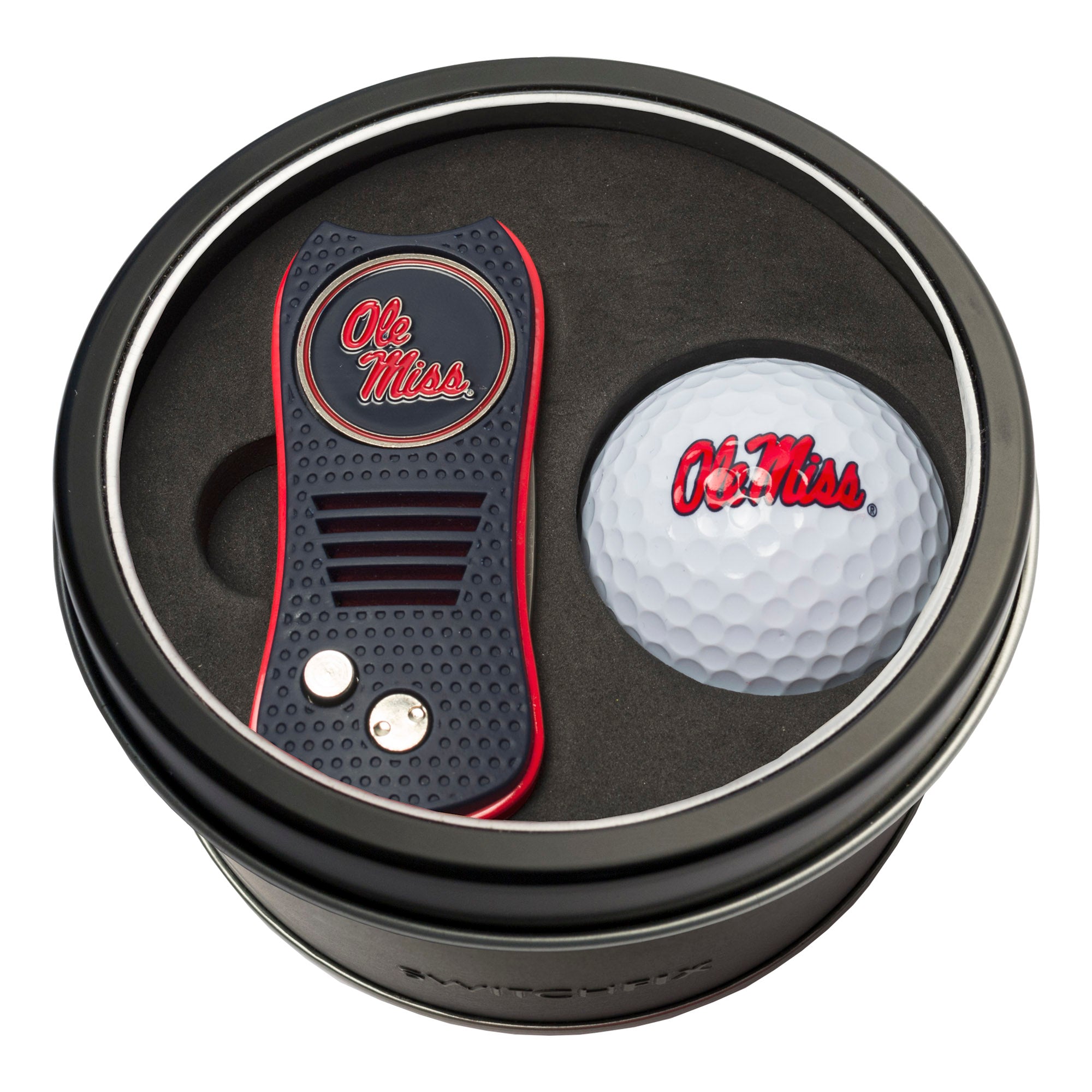 Ole Miss Rebels Switchblade Divot Tool + Golf Ball Tin Gift Set