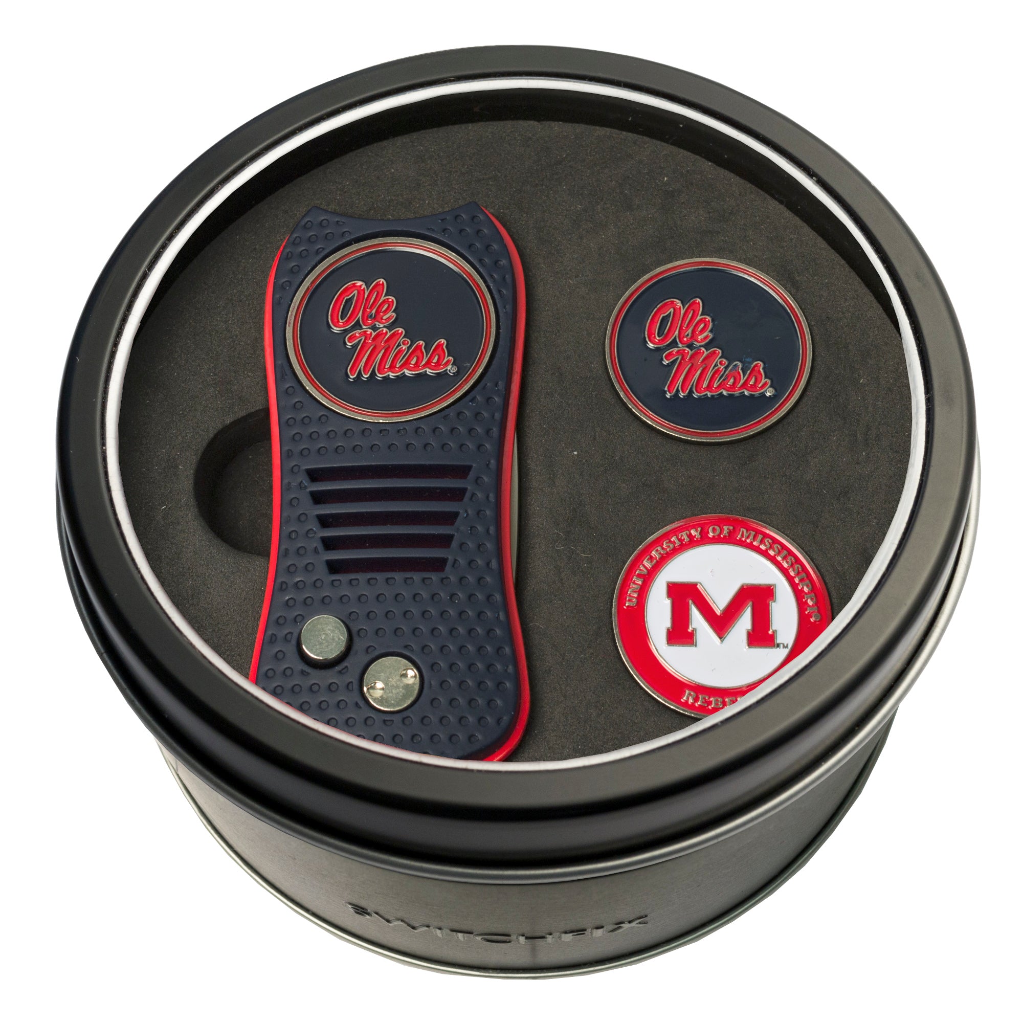Ole Miss Rebels Switchblade Divot Tool + 2 Ball Marker Tin Gift Set