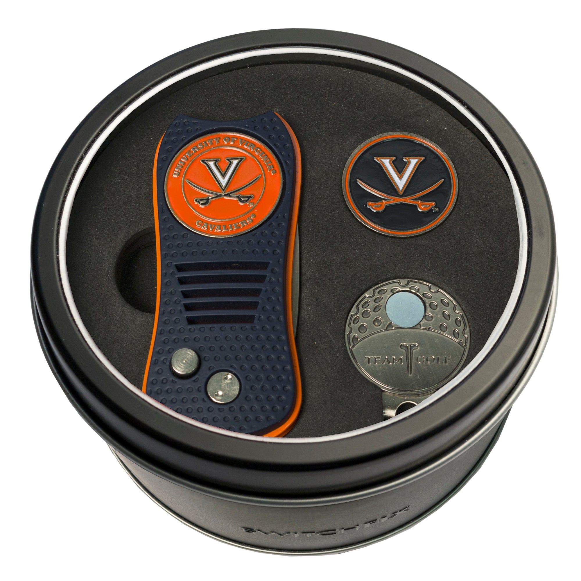 Virginia Cavaliers Switchblade Divot Tool + Cap Clip + Ball Marker Tin Gift Set