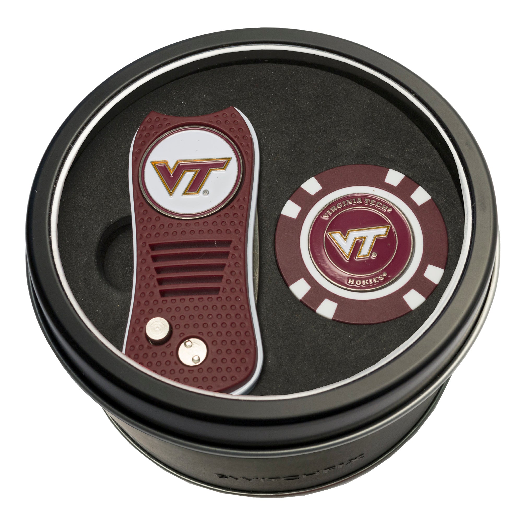 Virginia Tech Hokies Switchblade Divot Tool + Golf Chip Tin Gift Set