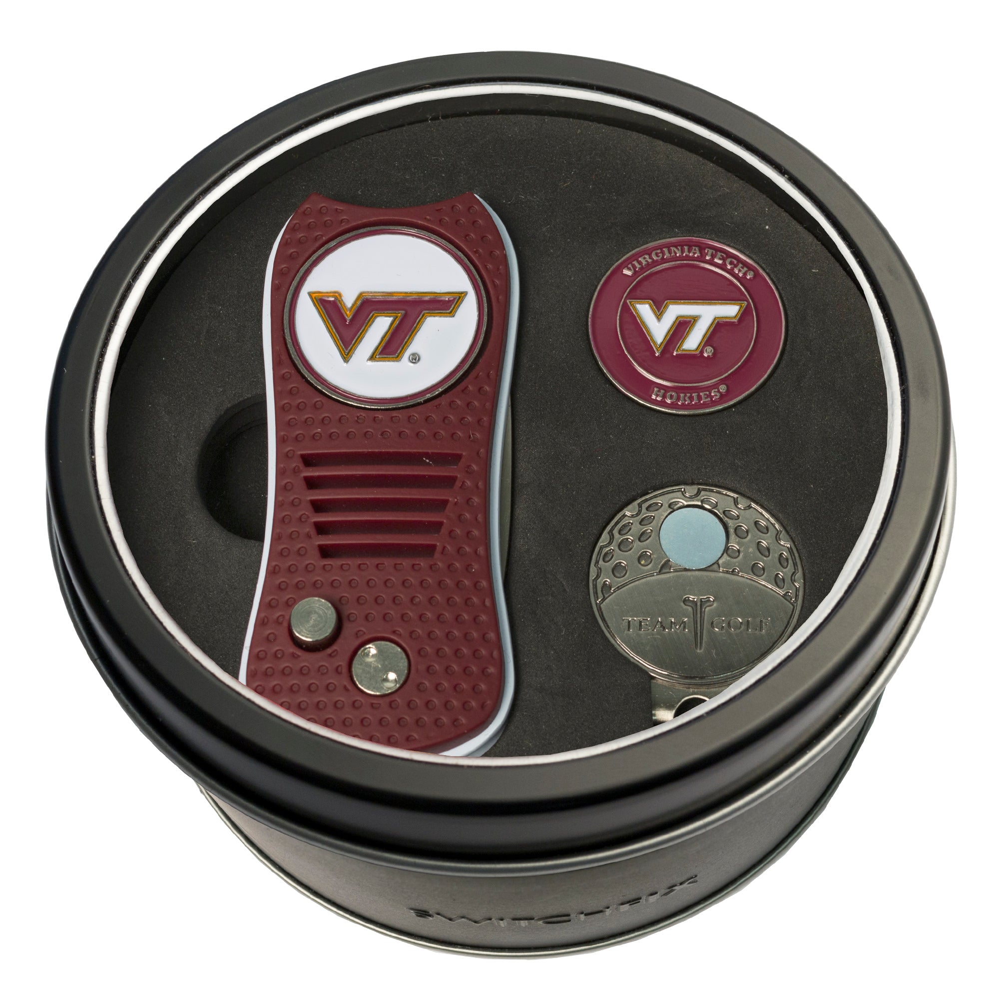 Virginia Tech Hokies Switchblade Divot Tool + Cap Clip + Ball Marker Tin Gift Set