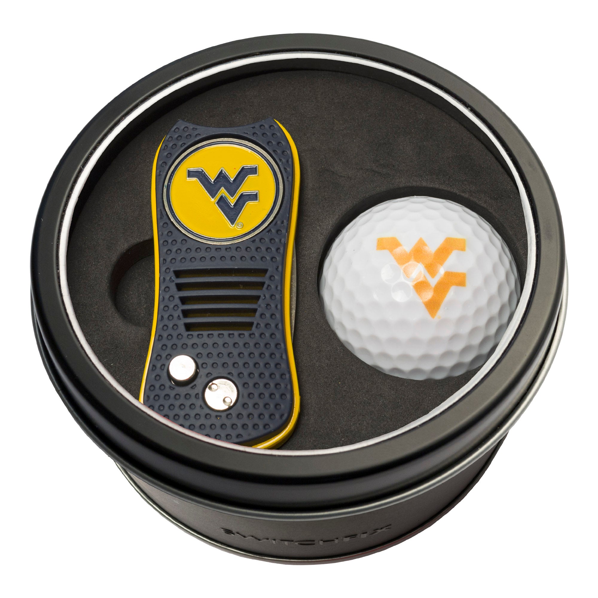 West Virginia Mountaineers Switchblade Divot Tool + Golf Ball Tin Gift Set