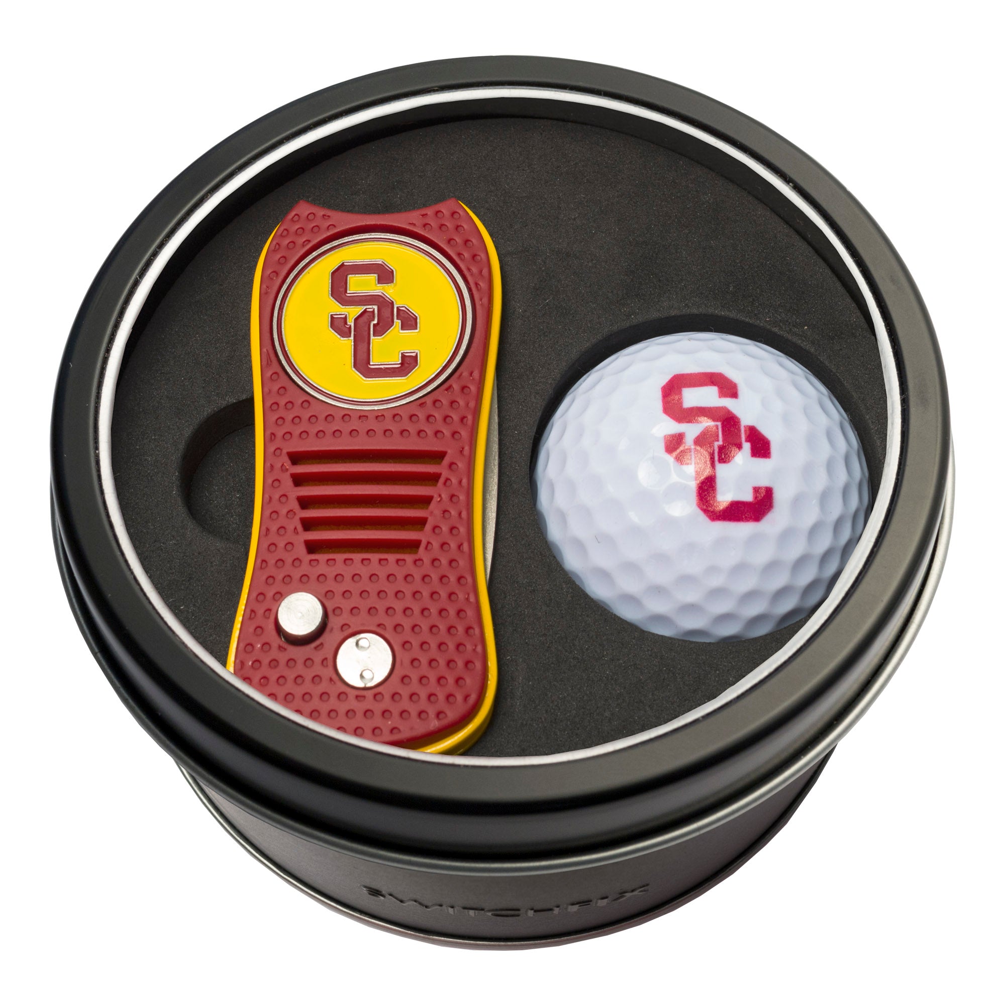 USC Trojans Switchblade Divot Tool + Golf Ball Tin Gift Set