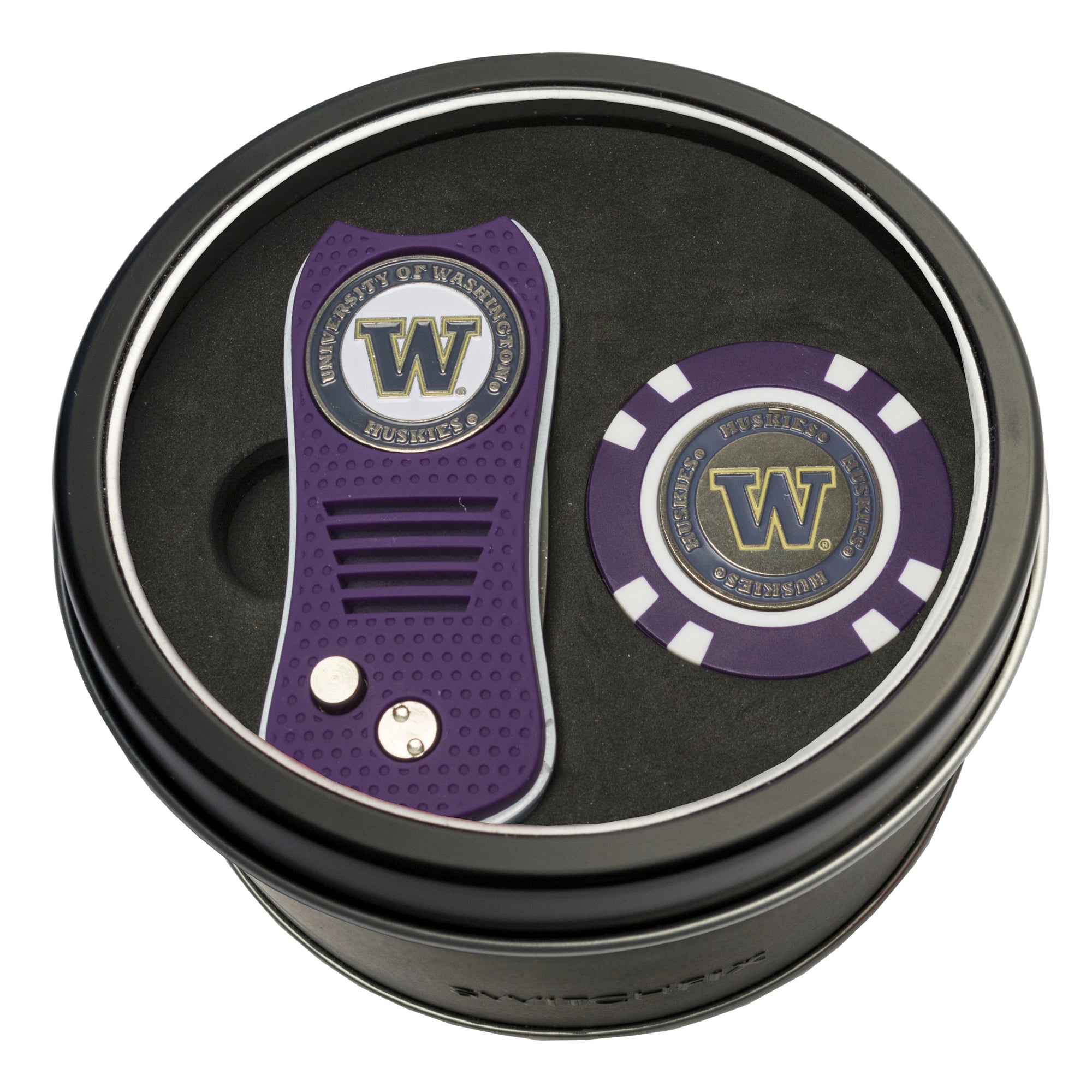 Washington Huskies Switchblade Divot Tool + Golf Chip Tin Gift Set