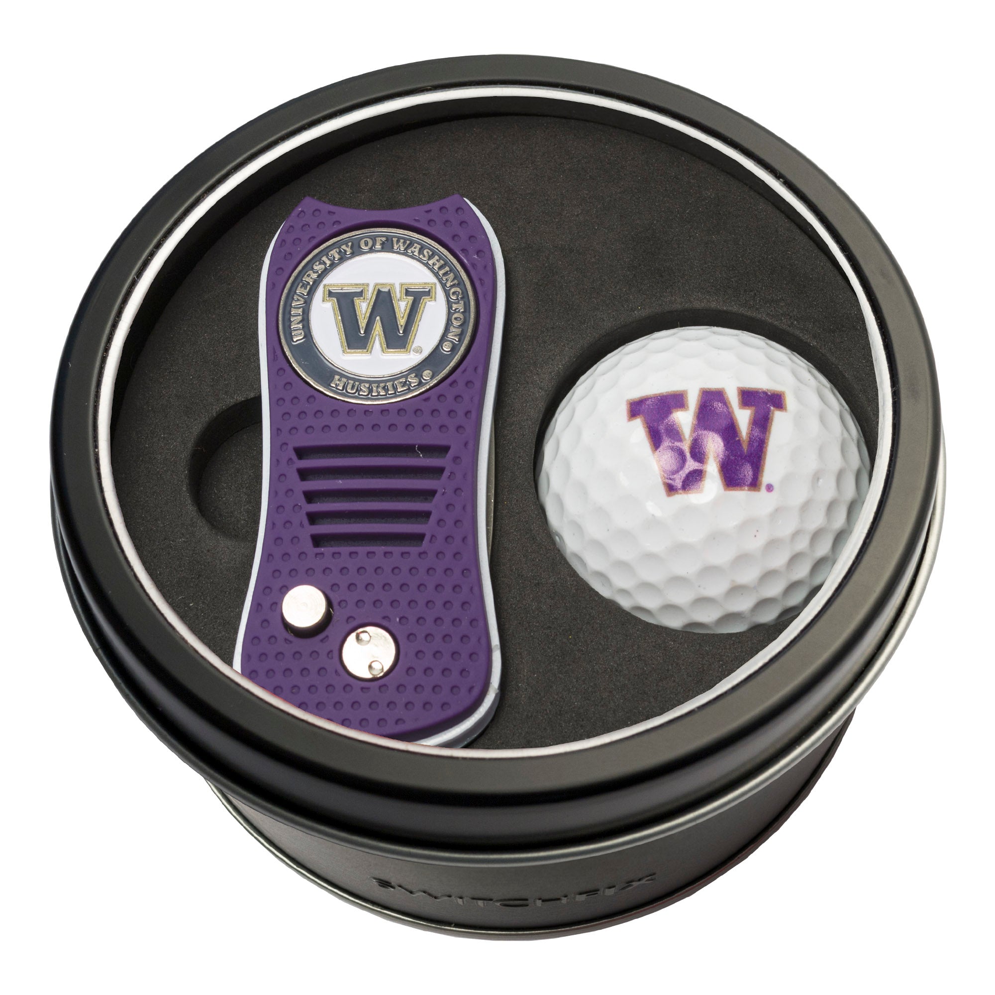 Washington Huskies Switchblade Divot Tool + Golf Ball Tin Gift Set