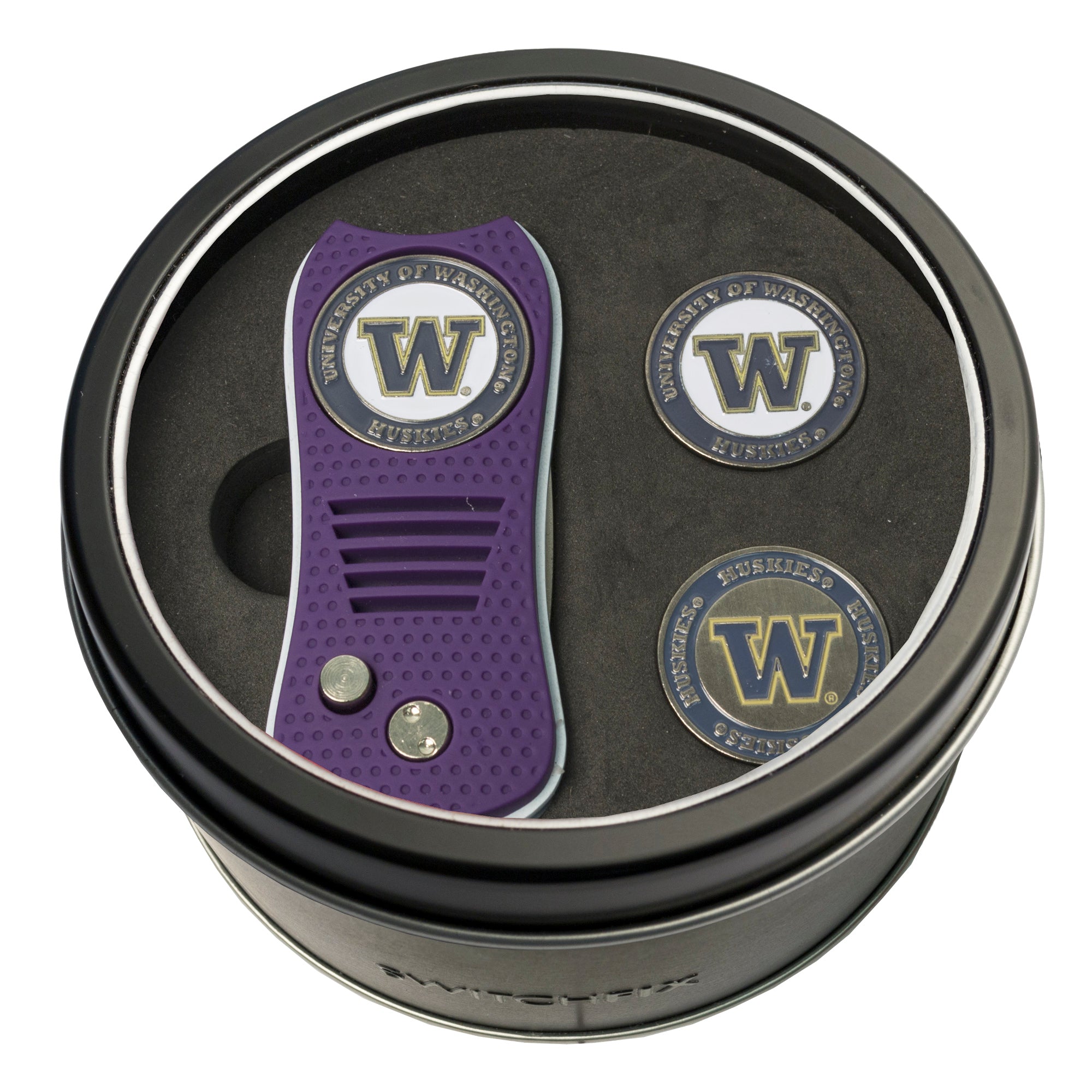 Washington Huskies Switchblade Divot Tool + 2 Ball Marker Tin Gift Set