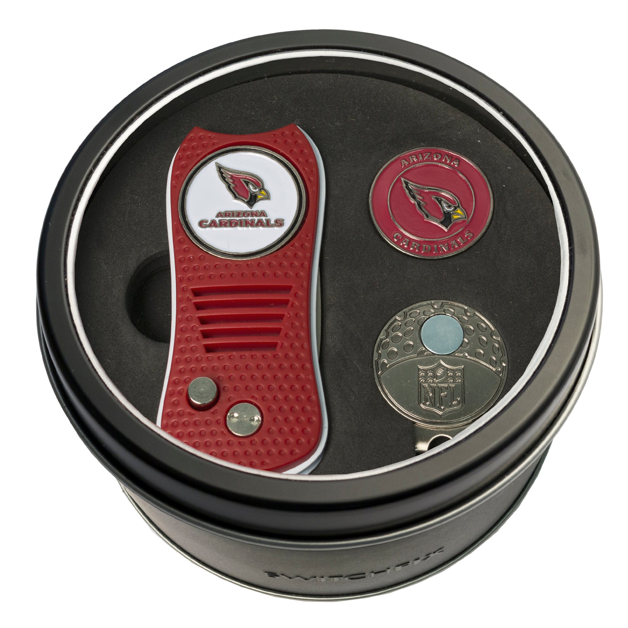 Arizona Cardinals Switchblade Divot Tool + Cap Clip + Ball Marker Tin Gift Set