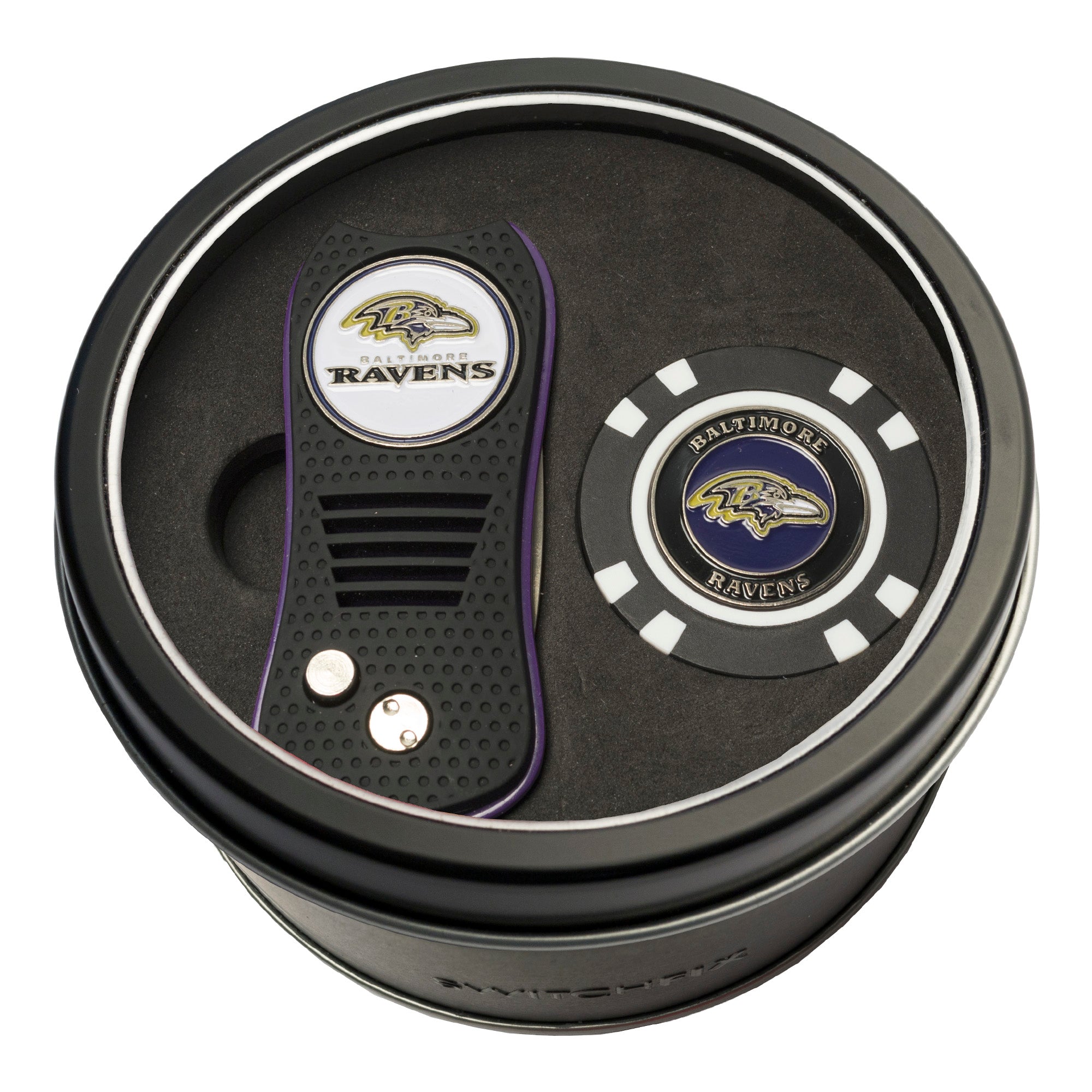 Baltimore Ravens Switchblade Divot Tool + Golf Chip Tin Gift Set