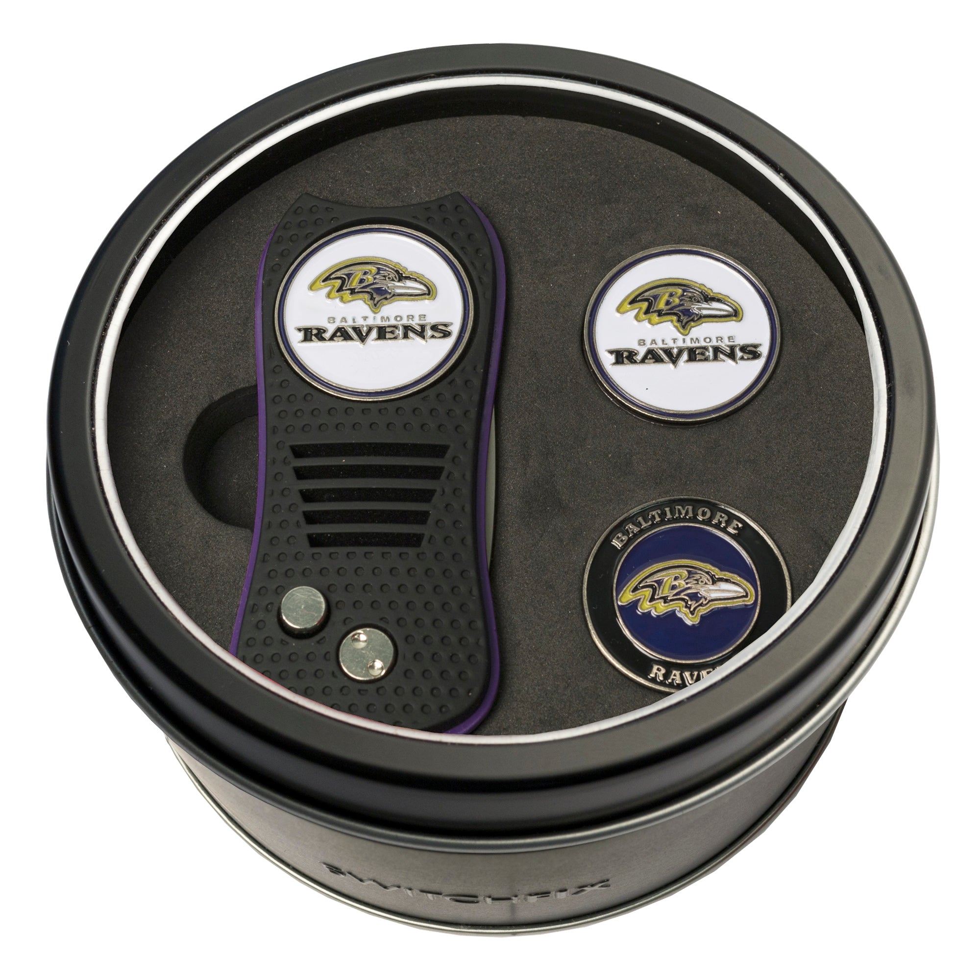 Baltimore Ravens Switchblade Divot Tool + 2 Ball Marker Tin Gift Set