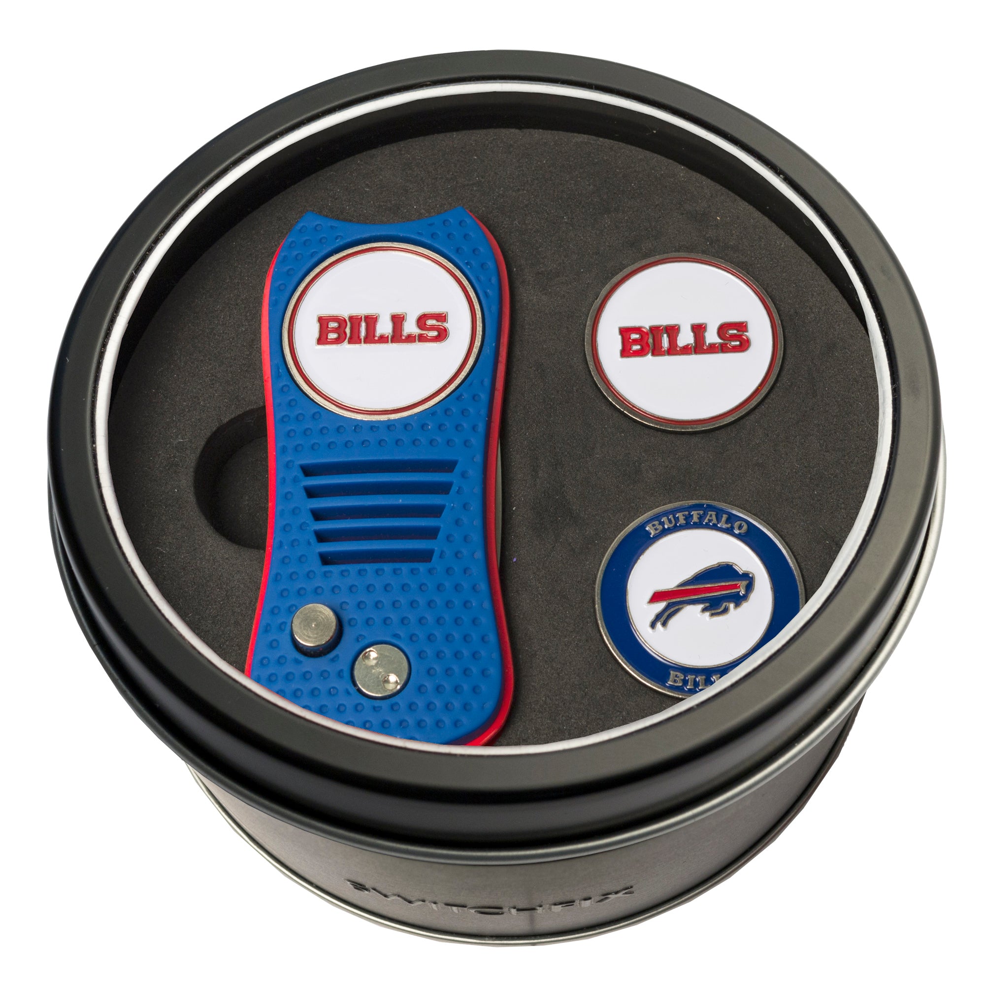 Buffalo Bills Switchblade Divot Tool + 2 Ball Marker Tin Gift Set
