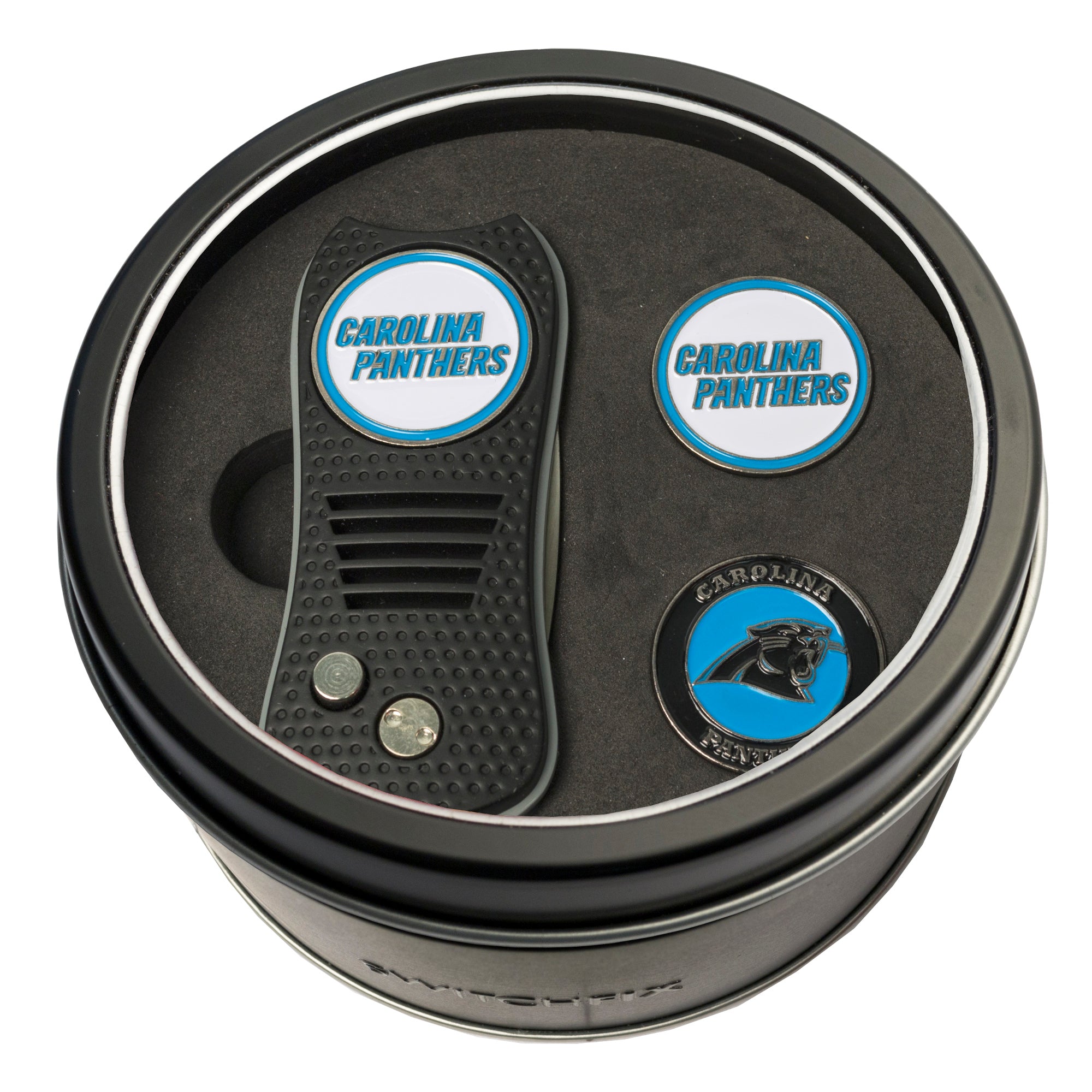 Carolina Panthers Switchblade Divot Tool + 2 Ball Marker Tin Gift Set