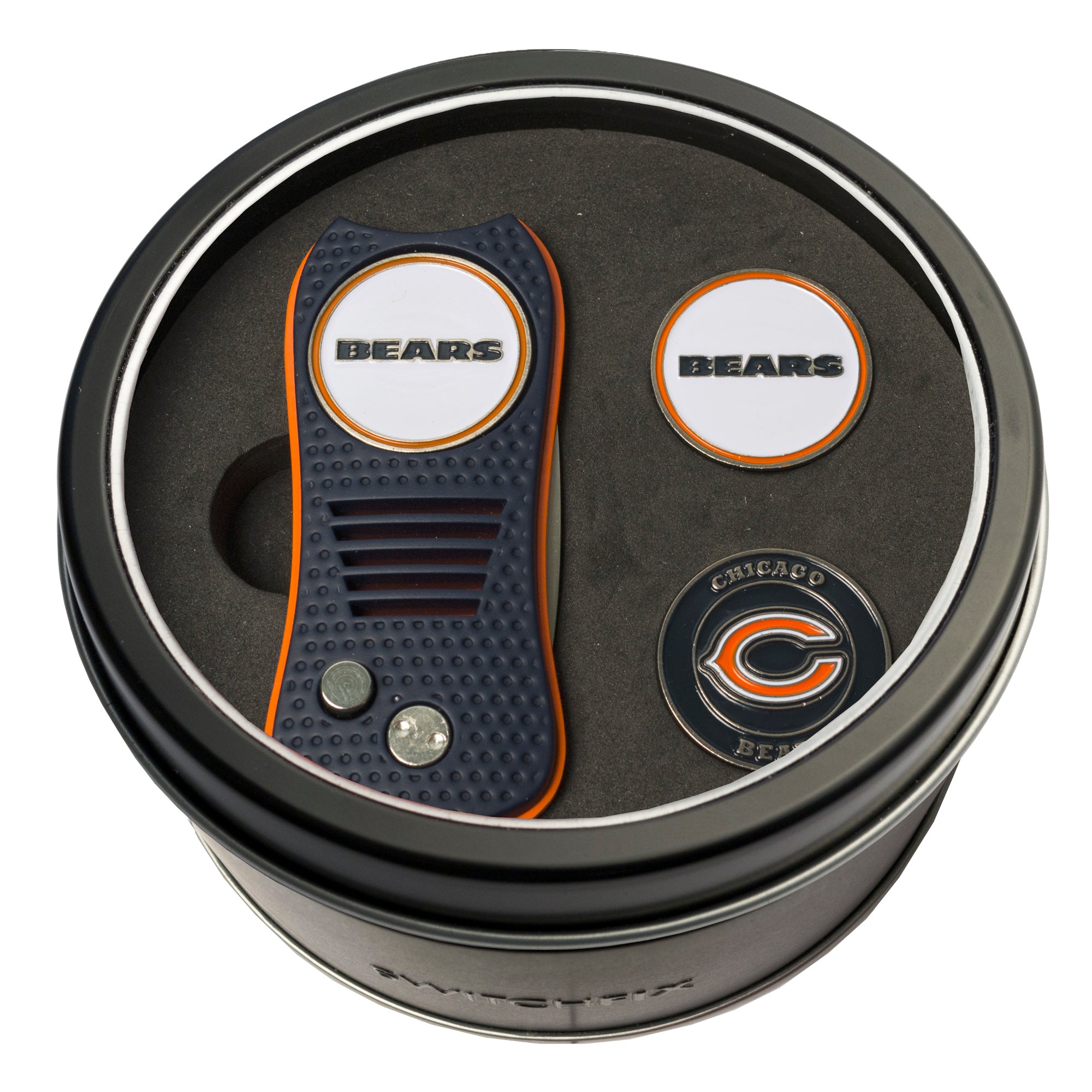Chicago Bears Switchblade Divot Tool + 2 Ball Marker Tin Gift Set