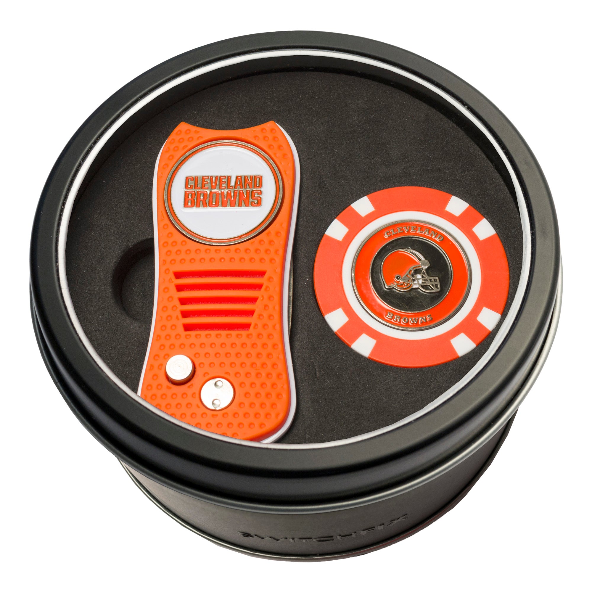 Cleveland Browns Switchblade Divot Tool + Golf Chip Tin Gift Set