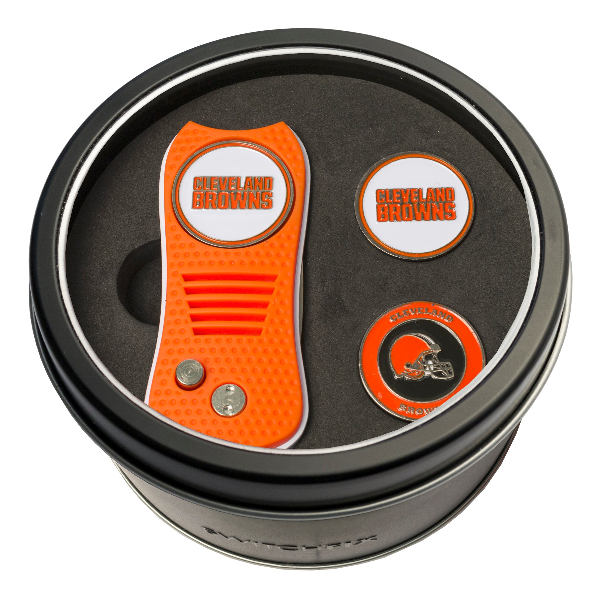 Cleveland Browns Switchblade Divot Tool + 2 Ball Marker Tin Gift Set
