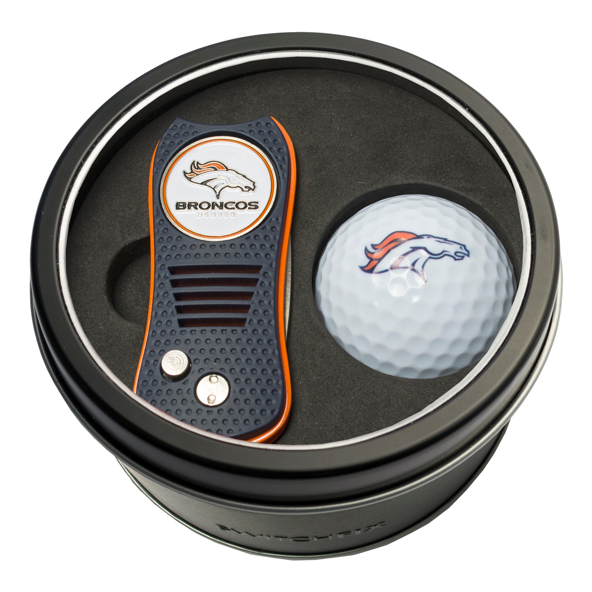 Denver Broncos Switchblade Divot Tool + Golf Ball Tin Gift Set