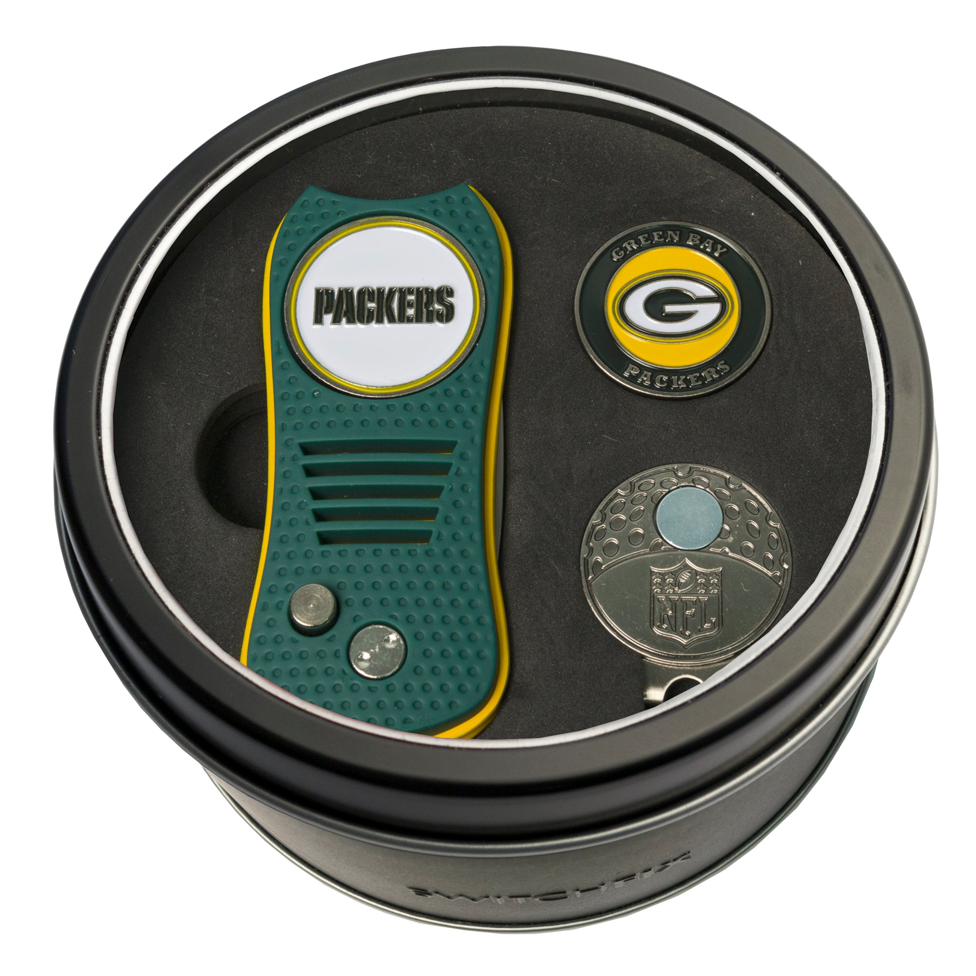Green Bay Packers Switchblade Divot Tool + Cap Clip + Ball Marker Tin Gift Set