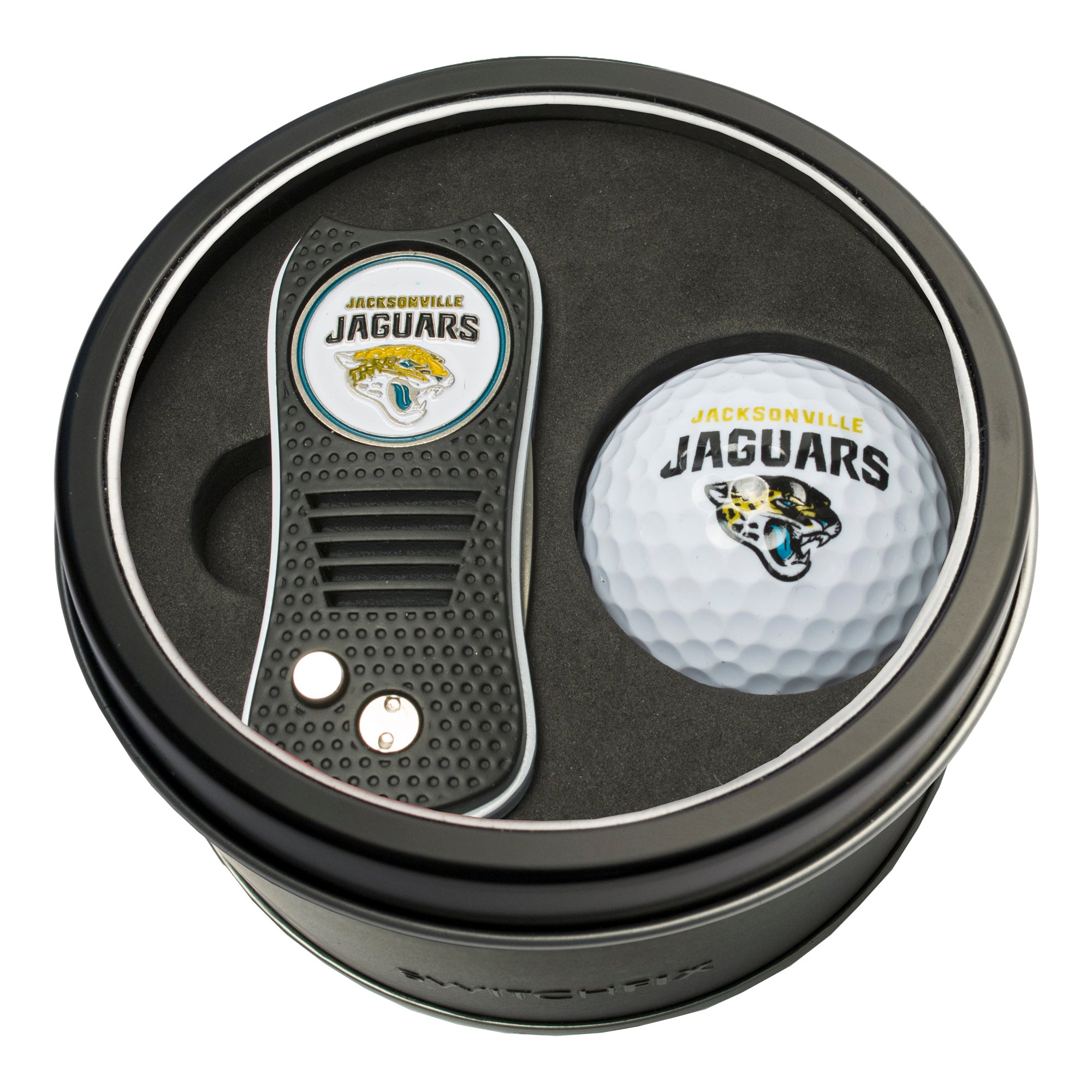 Jacksonville Jaguars Switchblade Divot Tool + Golf Ball Tin Gift Set