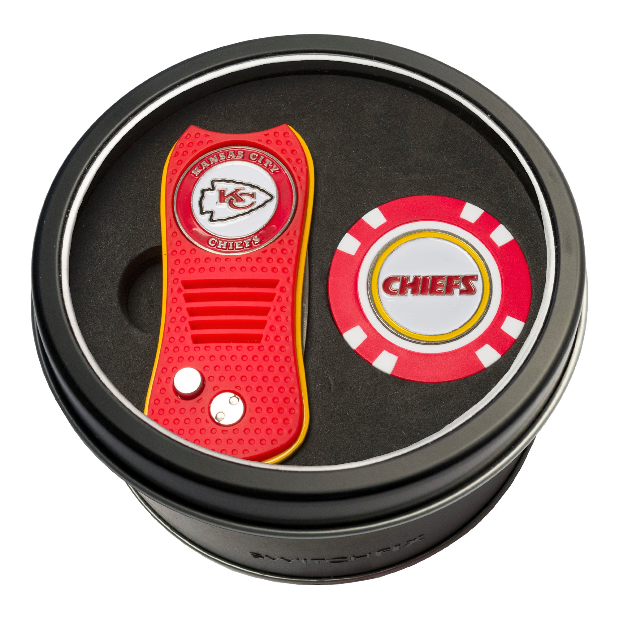 Kansas City Chiefs Switchblade Divot Tool + Golf Chip Tin Gift Set