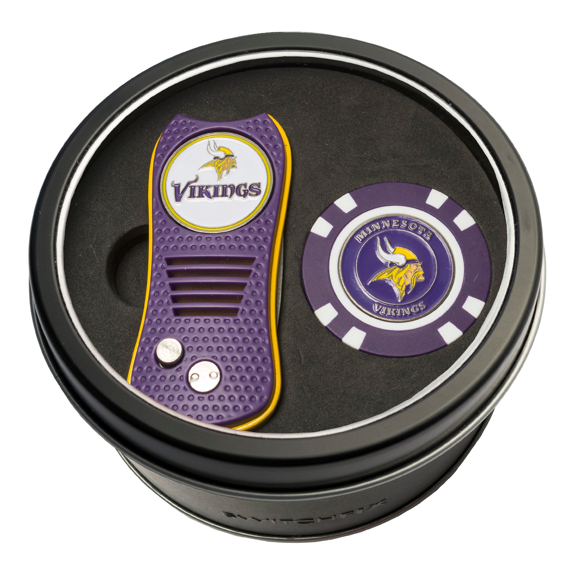 Minnesota Vikings Switchblade Divot Tool + Golf Chip Tin Gift Set