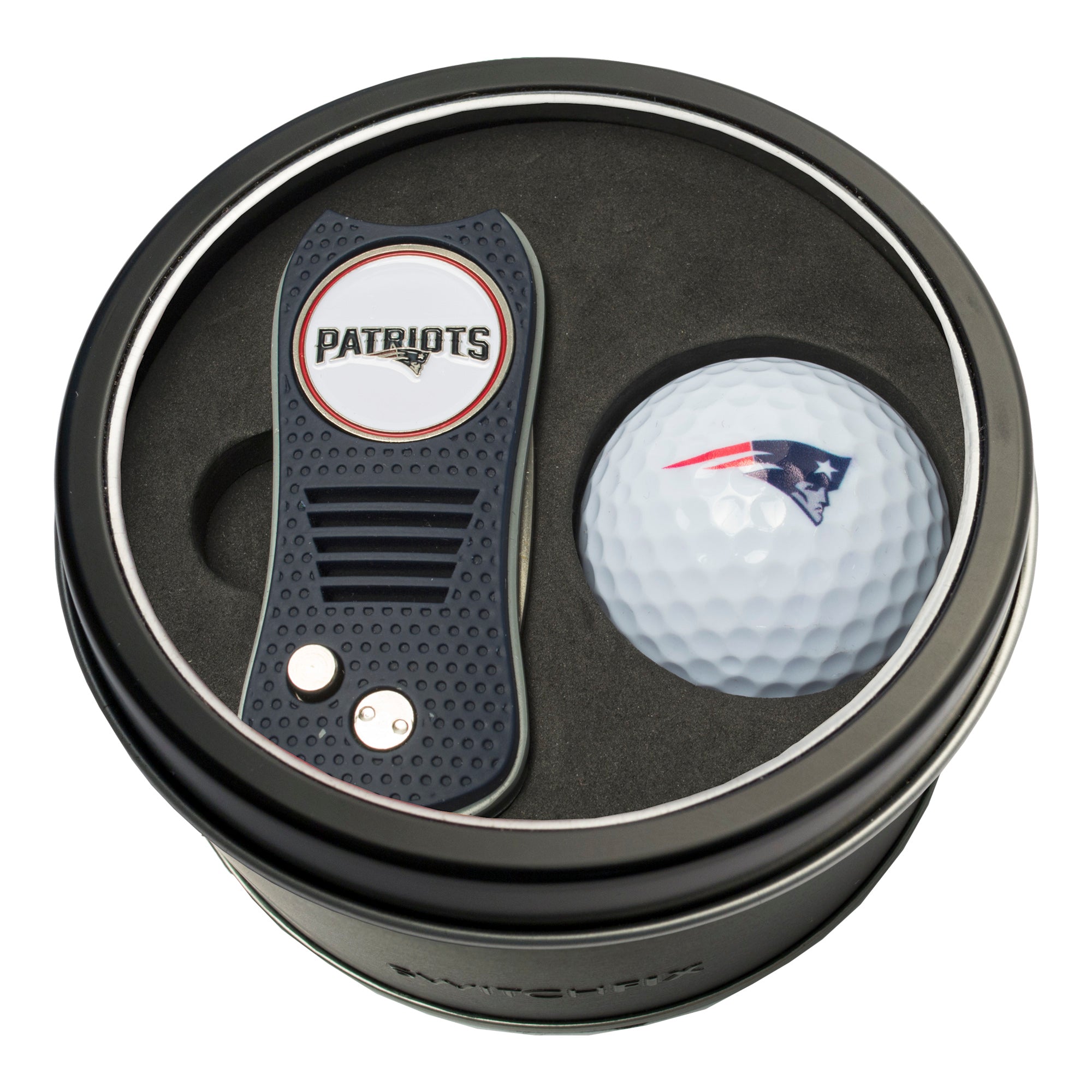 New England Patriots Switchblade Divot Tool + Golf Ball Tin Gift Set