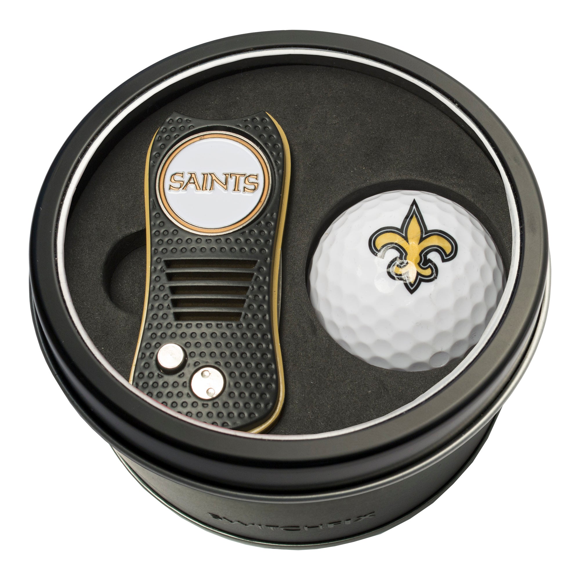 New Orleans Saints Switchblade Divot Tool + Golf Ball Tin Gift Set