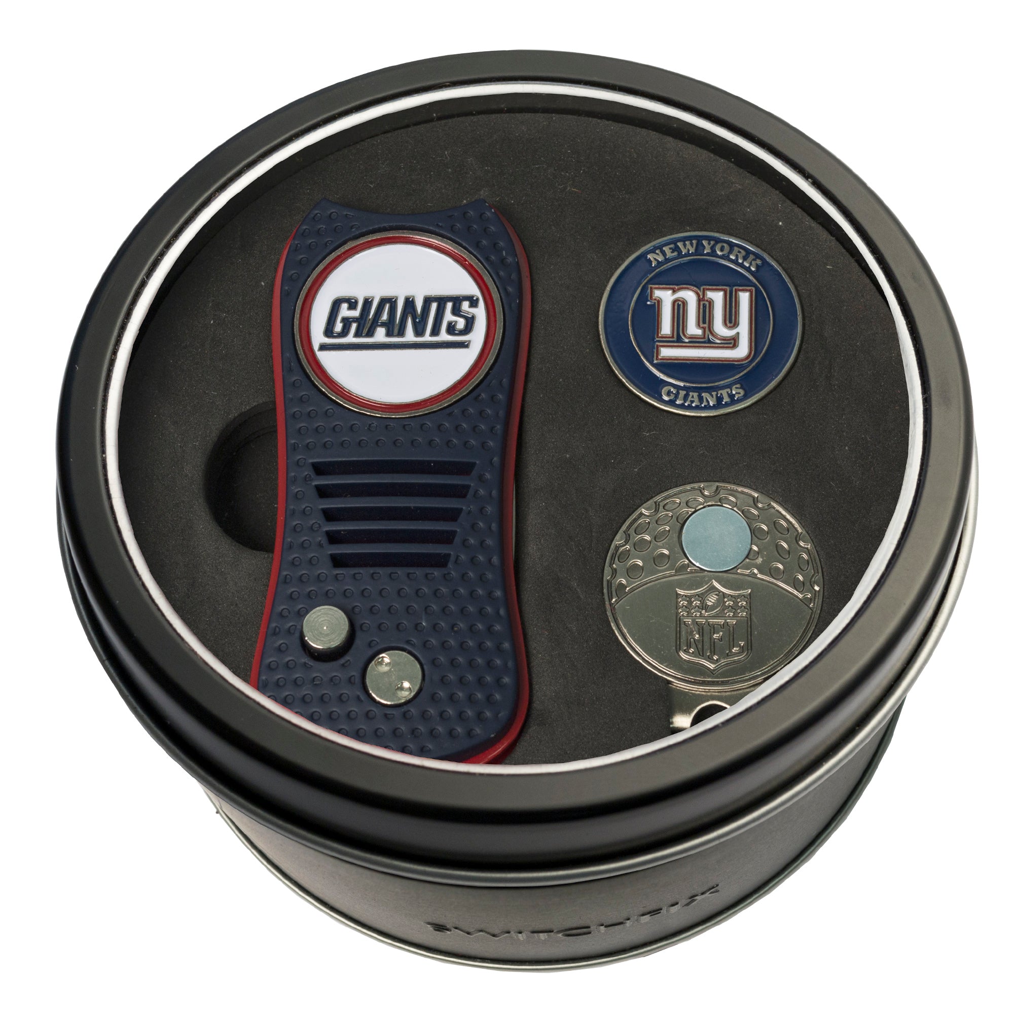 New York Giants Switchblade Divot Tool + Cap Clip + Ball Marker Tin Gift Set