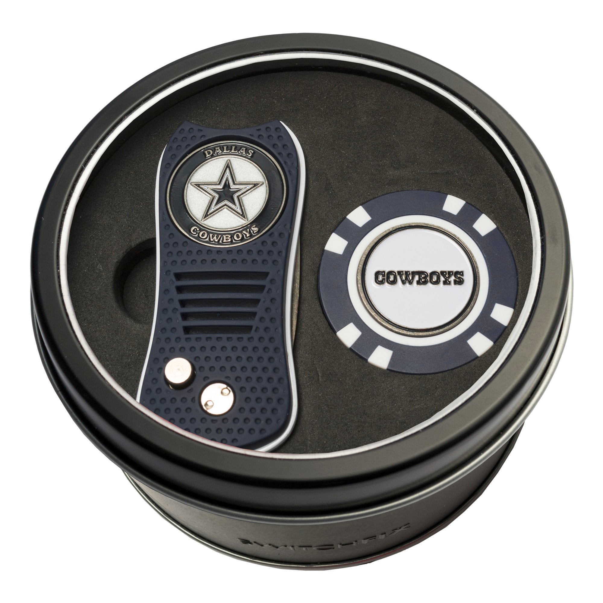 Dallas Cowboys Switchblade Divot Tool + Golf Chip Tin Gift Set