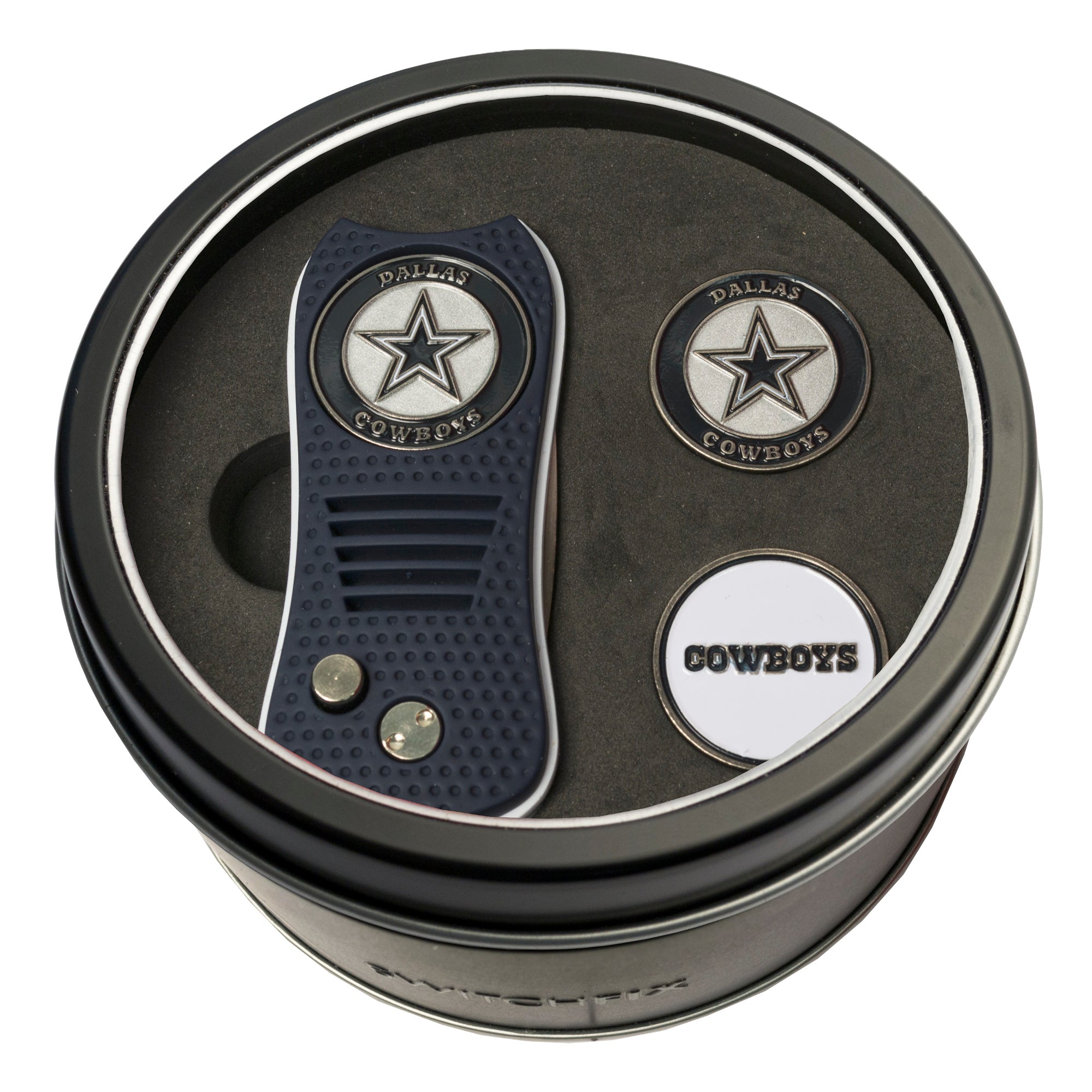 Dallas Cowboys Switchblade Divot Tool + 2 Ball Marker Tin Gift Set