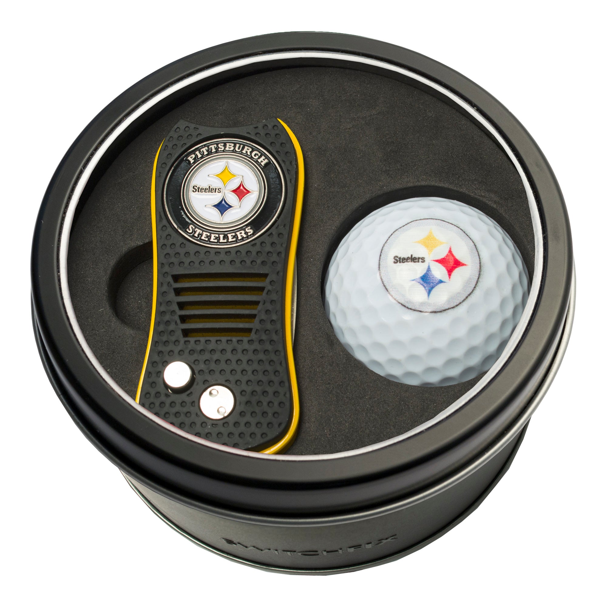 Pittsburgh Steelers Switchblade Divot Tool + Golf Ball Tin Gift Set