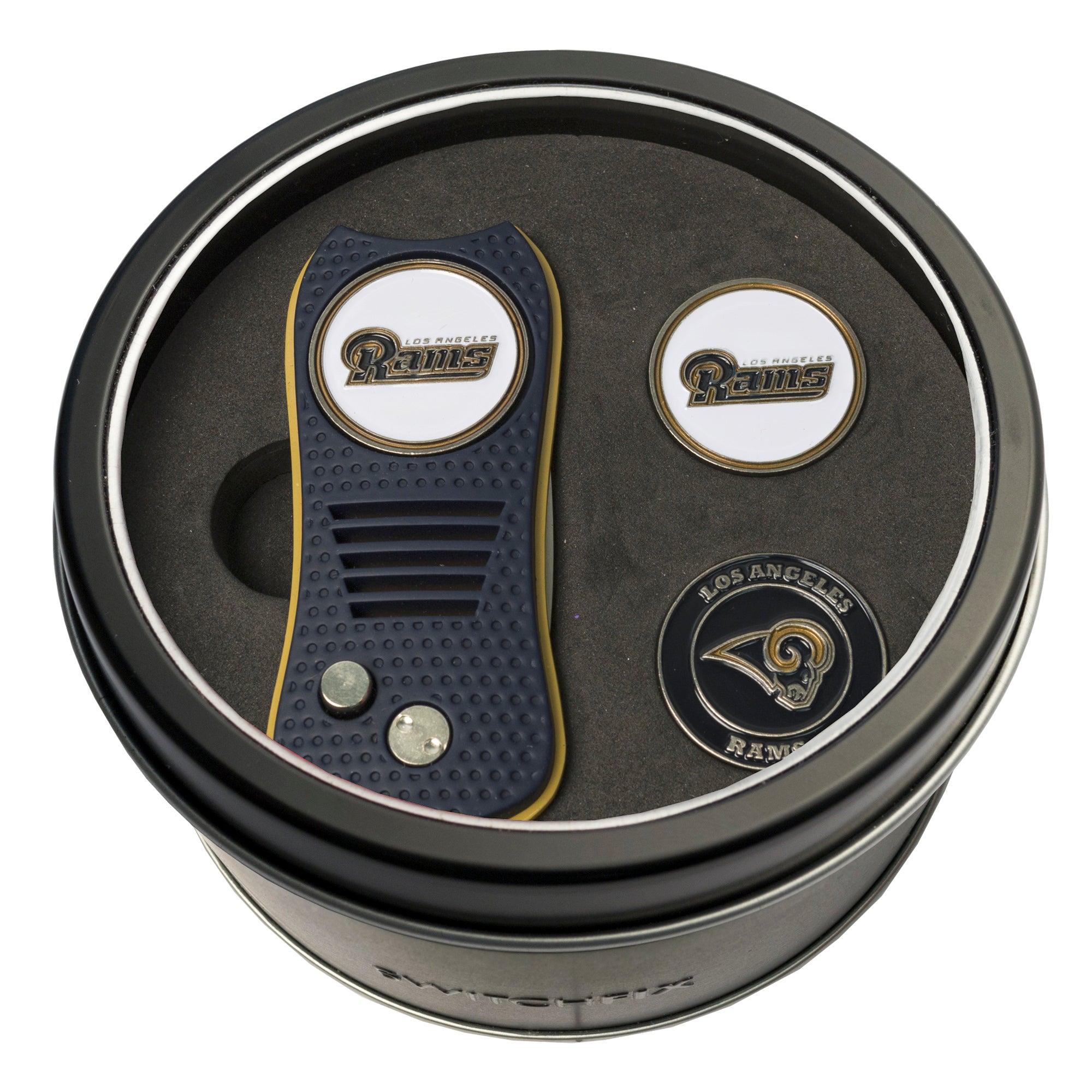 Los Angeles Rams Switchblade Divot Tool + 2 Ball Marker Tin Gift Set