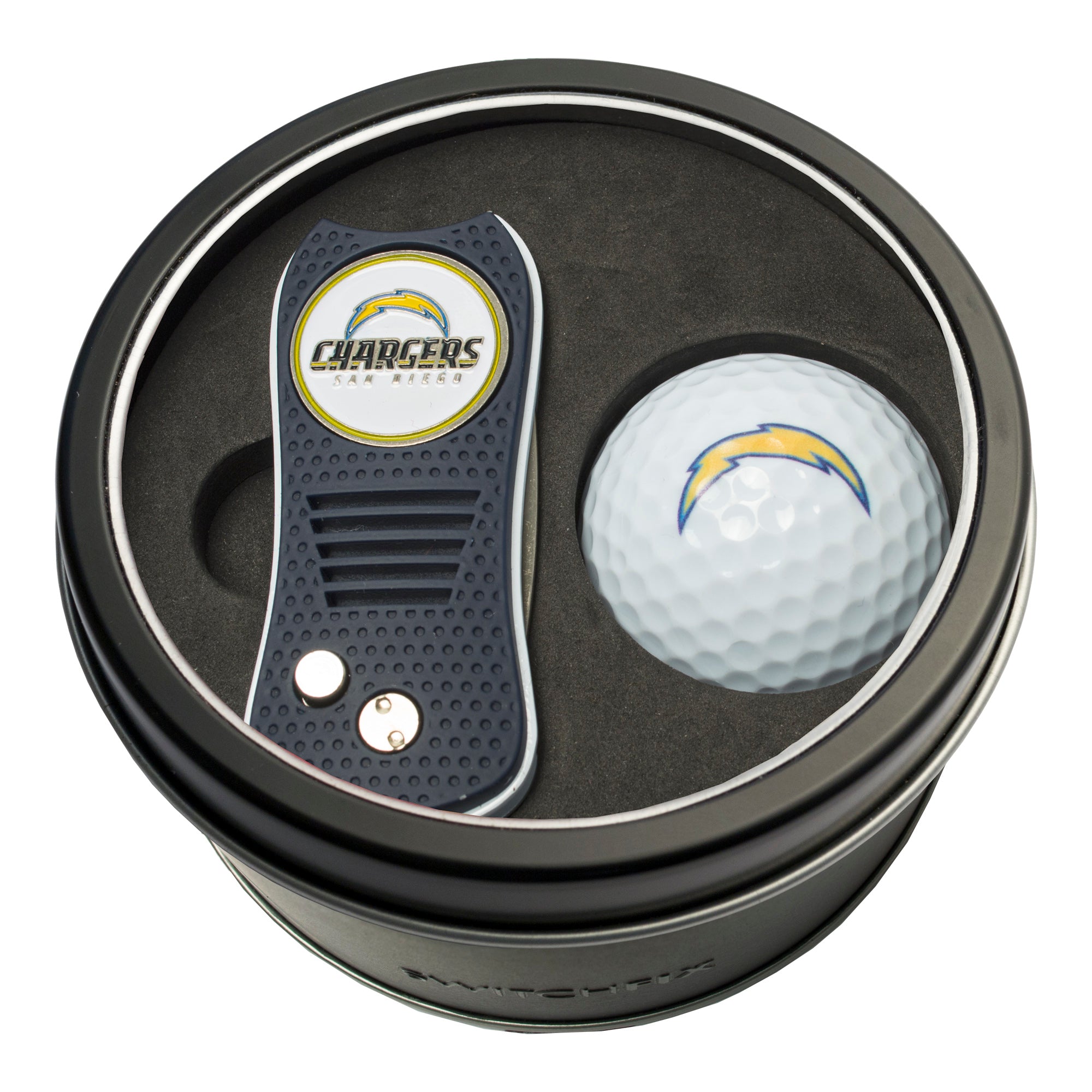 Los Angeles Chargers Switchblade Divot Tool + Golf Ball Tin Gift Set