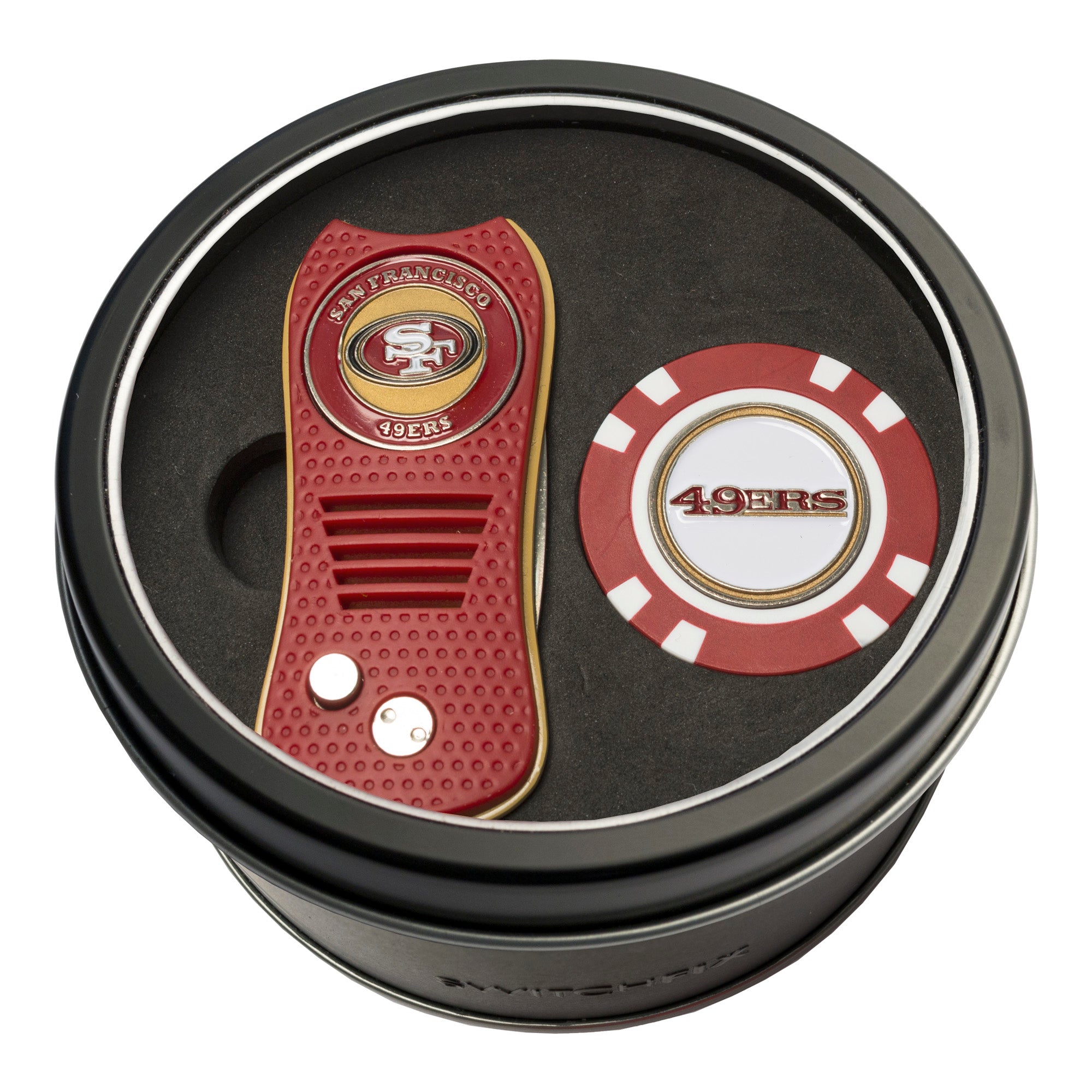 San Francisco 49ers Switchblade Divot Tool + Golf Chip Tin Gift Set
