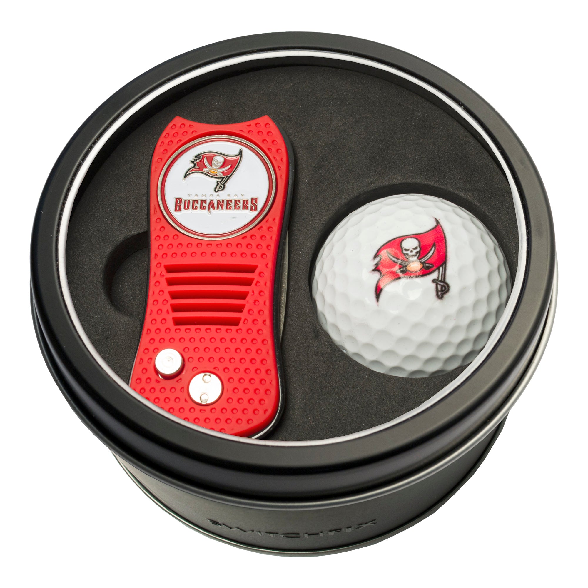 Tampa Bay Buccaneers Switchblade Divot Tool + Golf Ball Tin Gift Set