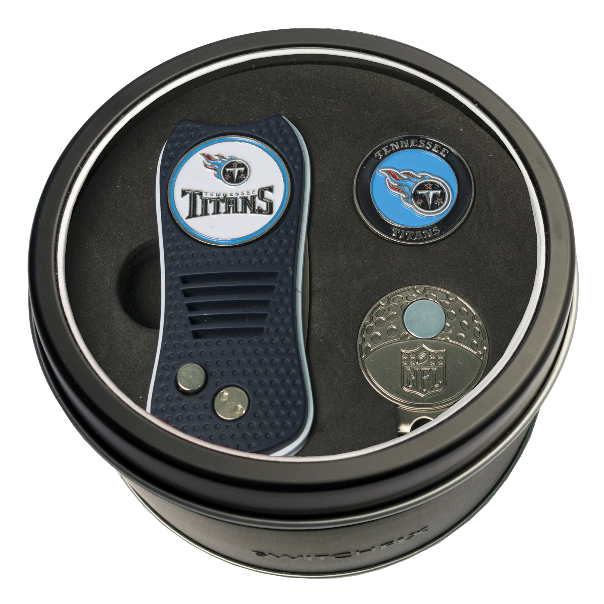 Tennessee Titans Switchblade Divot Tool + Cap Clip + Ball Marker Tin Gift Set