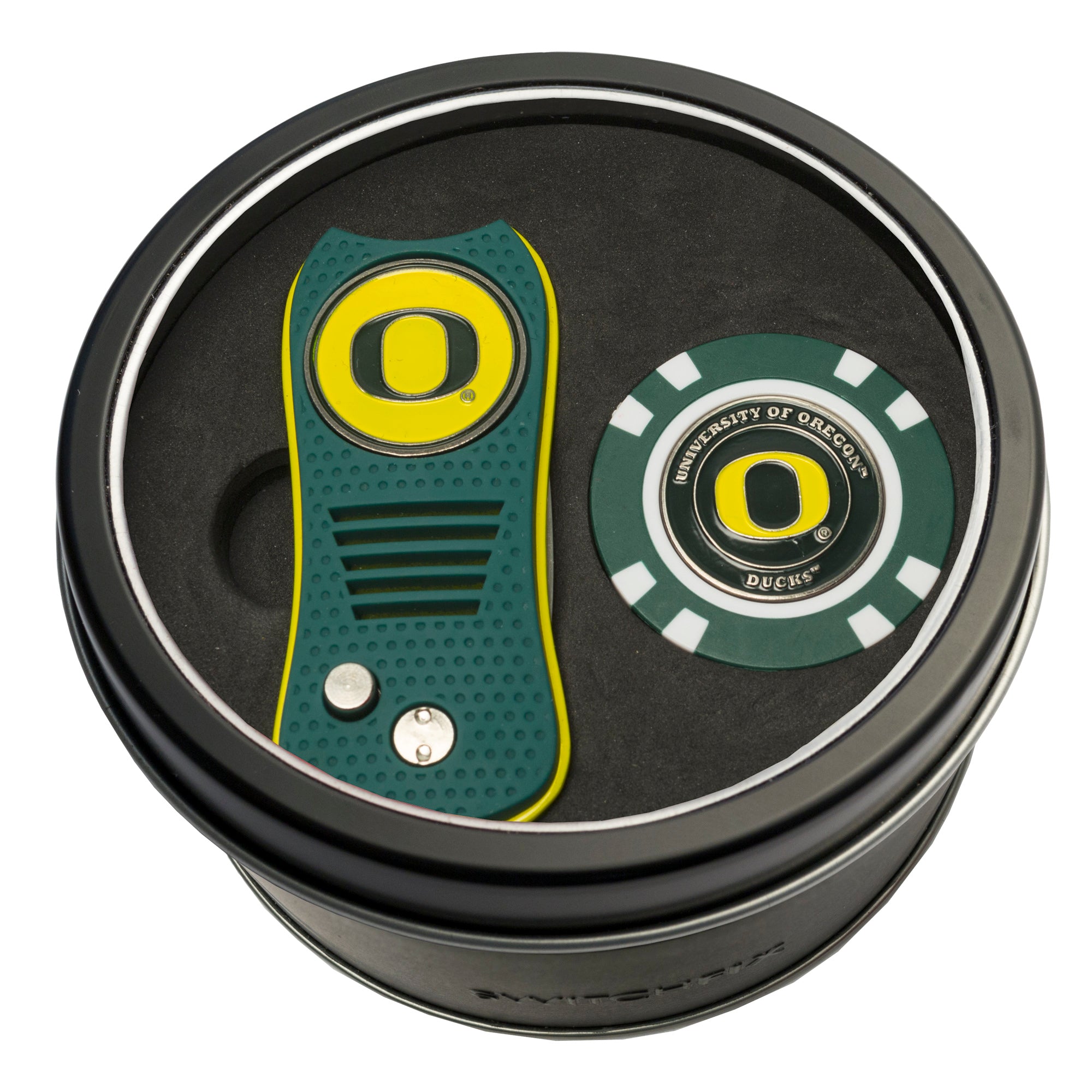 Oregon Ducks Switchblade Divot Tool + Golf Chip Tin Gift Set