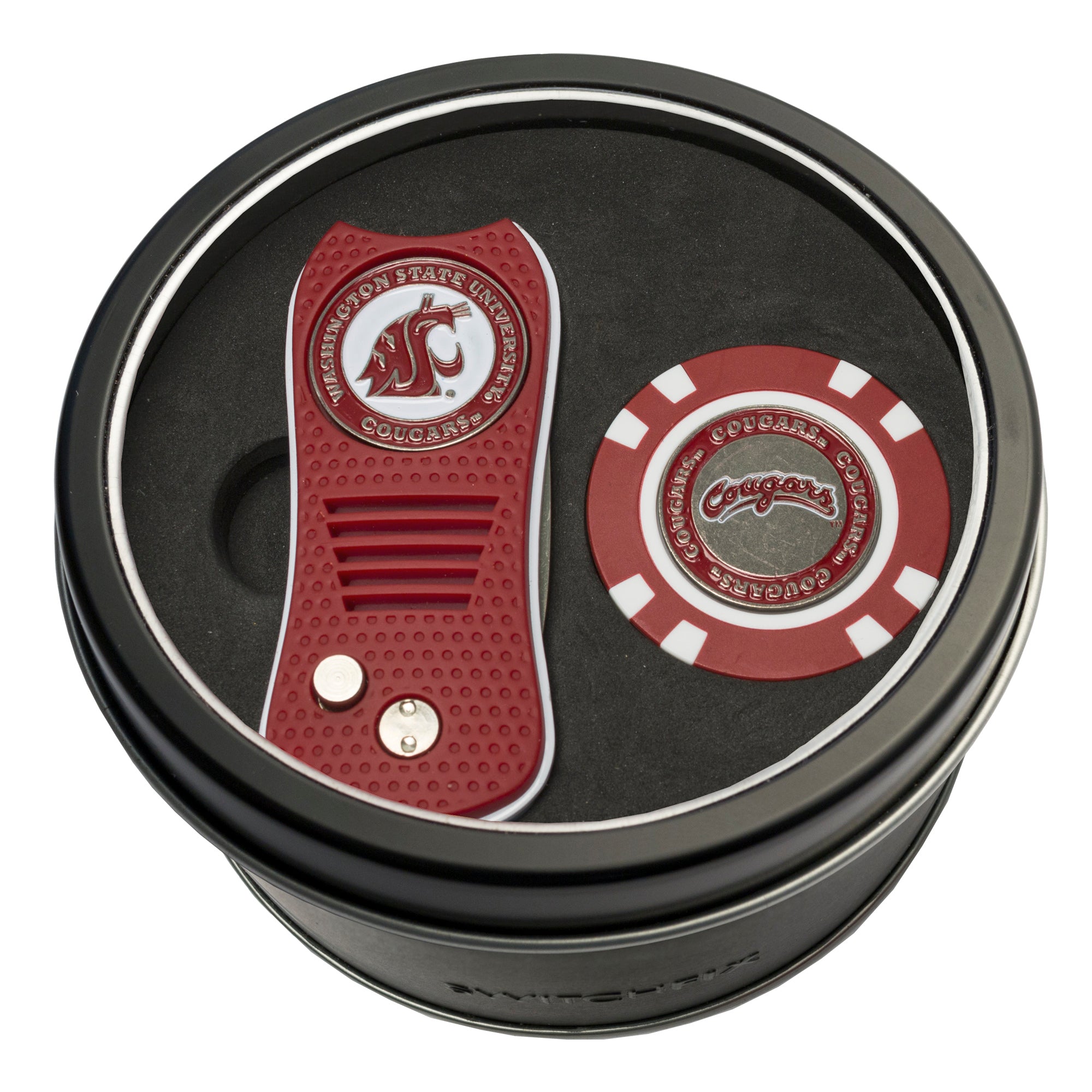 Washington State Cougars Switchblade Divot Tool + Golf Chip Tin Gift Set