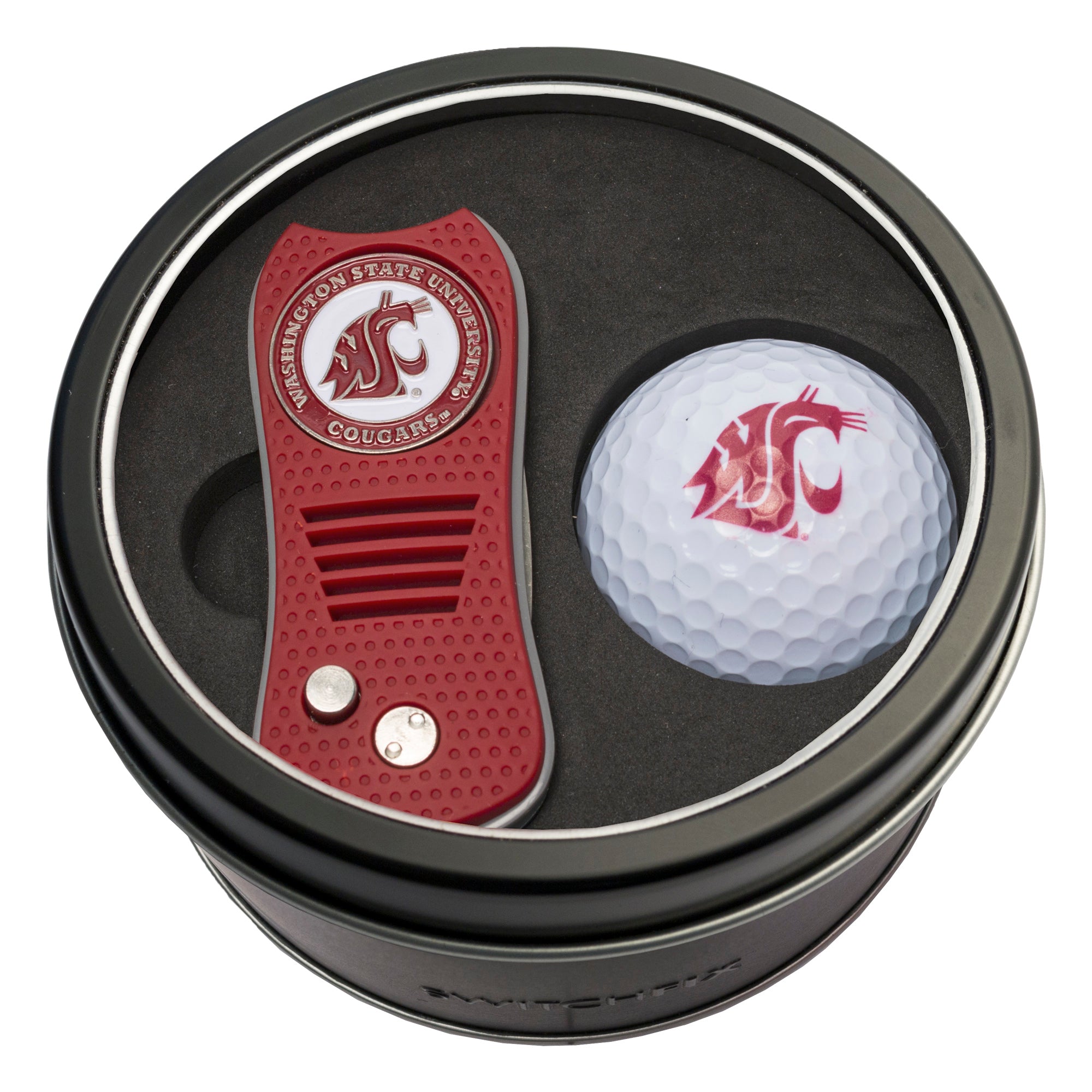 Washington State Cougars Switchblade Divot Tool + Golf Ball Tin Gift Set