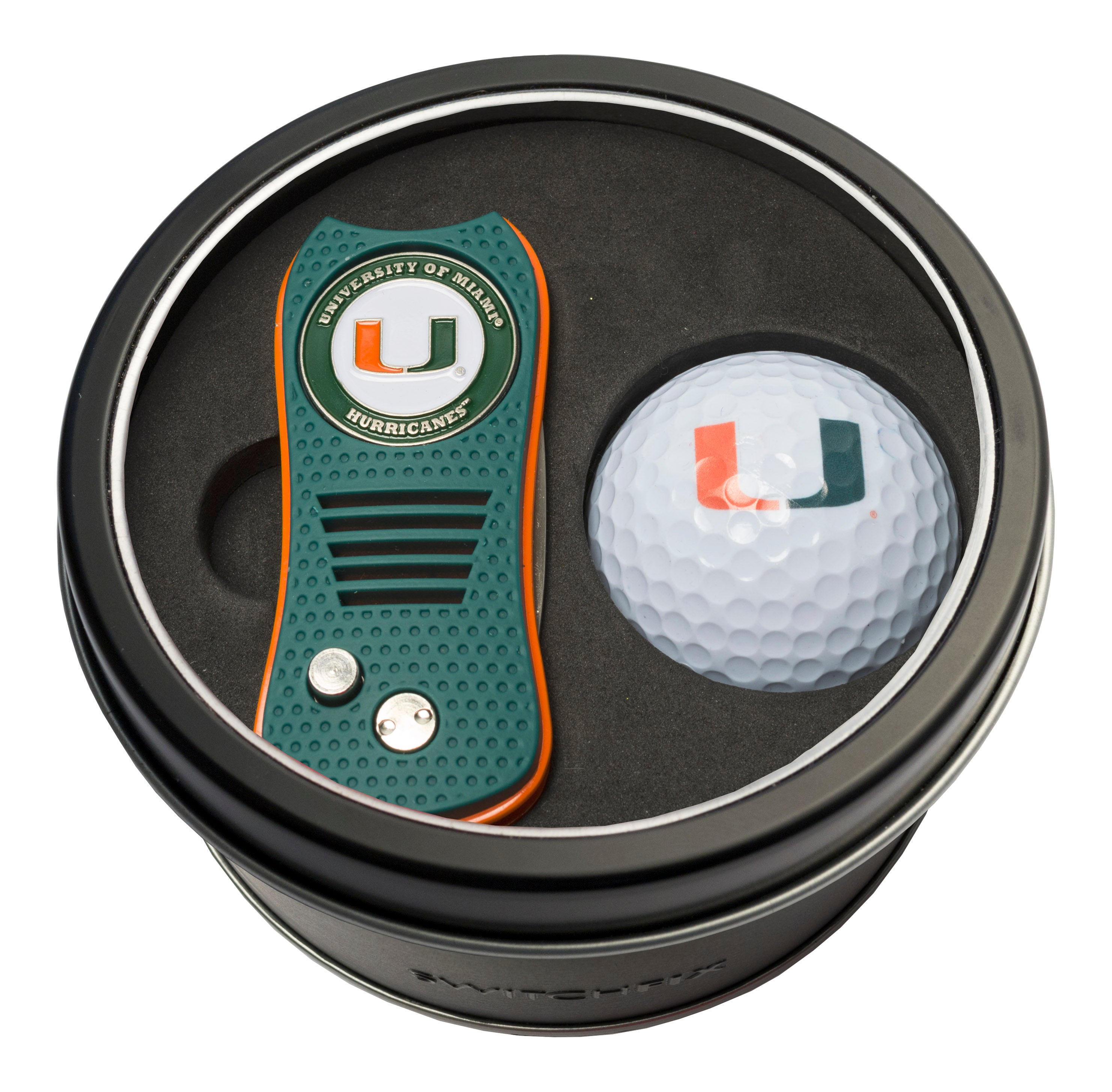 Miami Hurricanes Switchblade Divot Tool+ Golf Ball Tin Gift Set