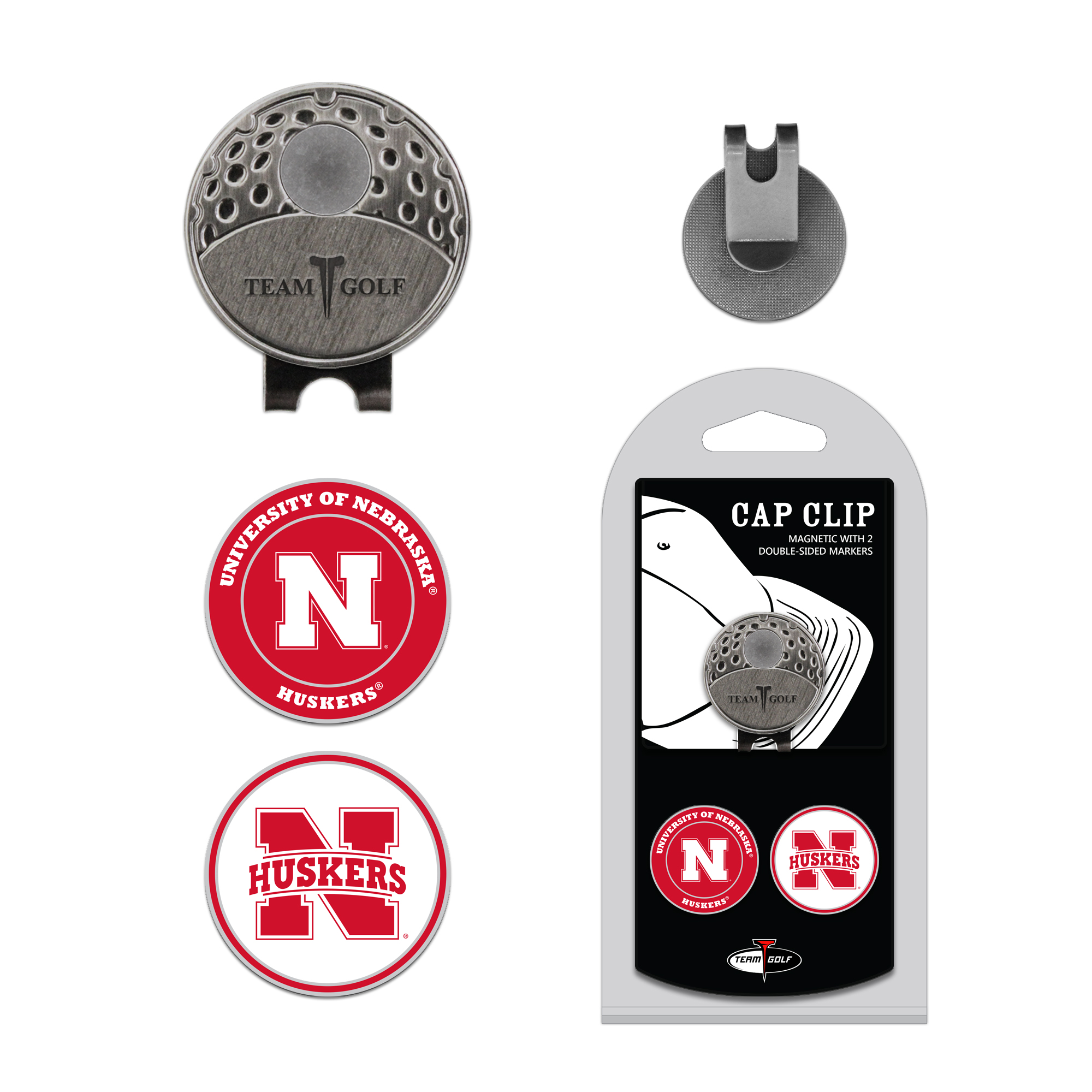 Nebraska Cap Clip With 2 Golf Ball Markers